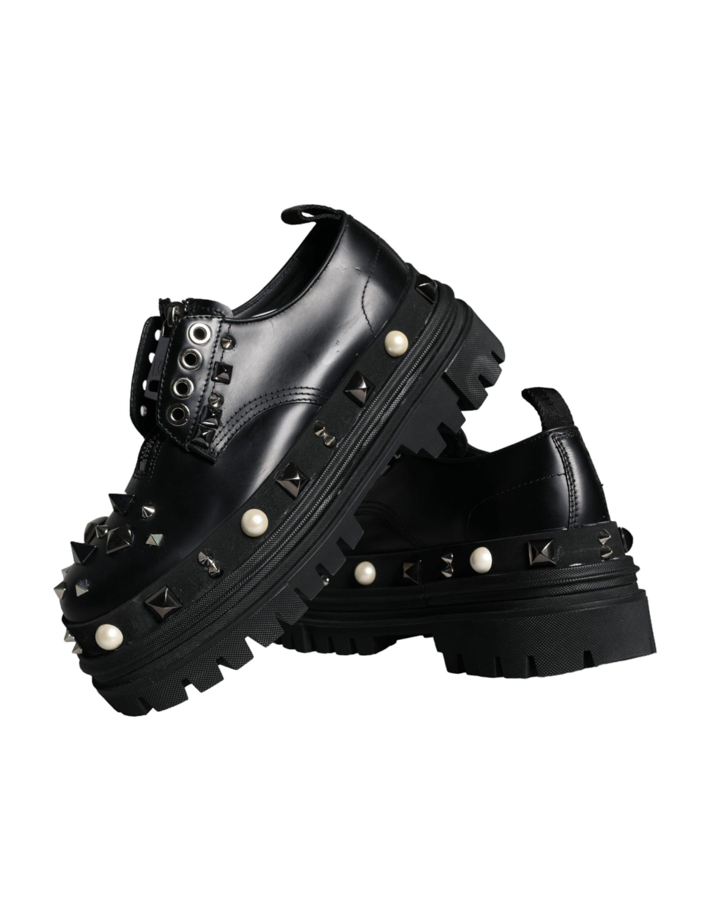 Dolce &amp; Gabbana Black Trekking Studded Derby Sneakers Shoes