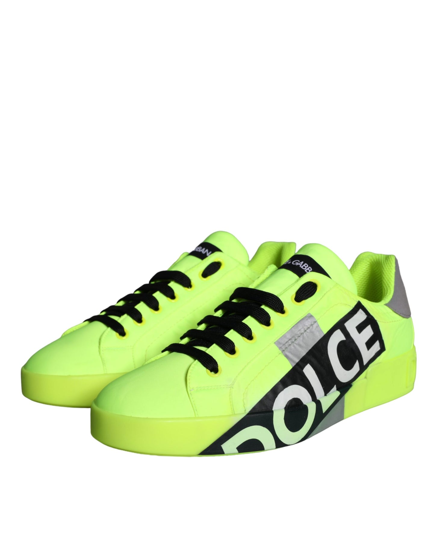 Dolce &amp; Gabbana Neon Green Logo Tape Low Top Sneakers Shoes