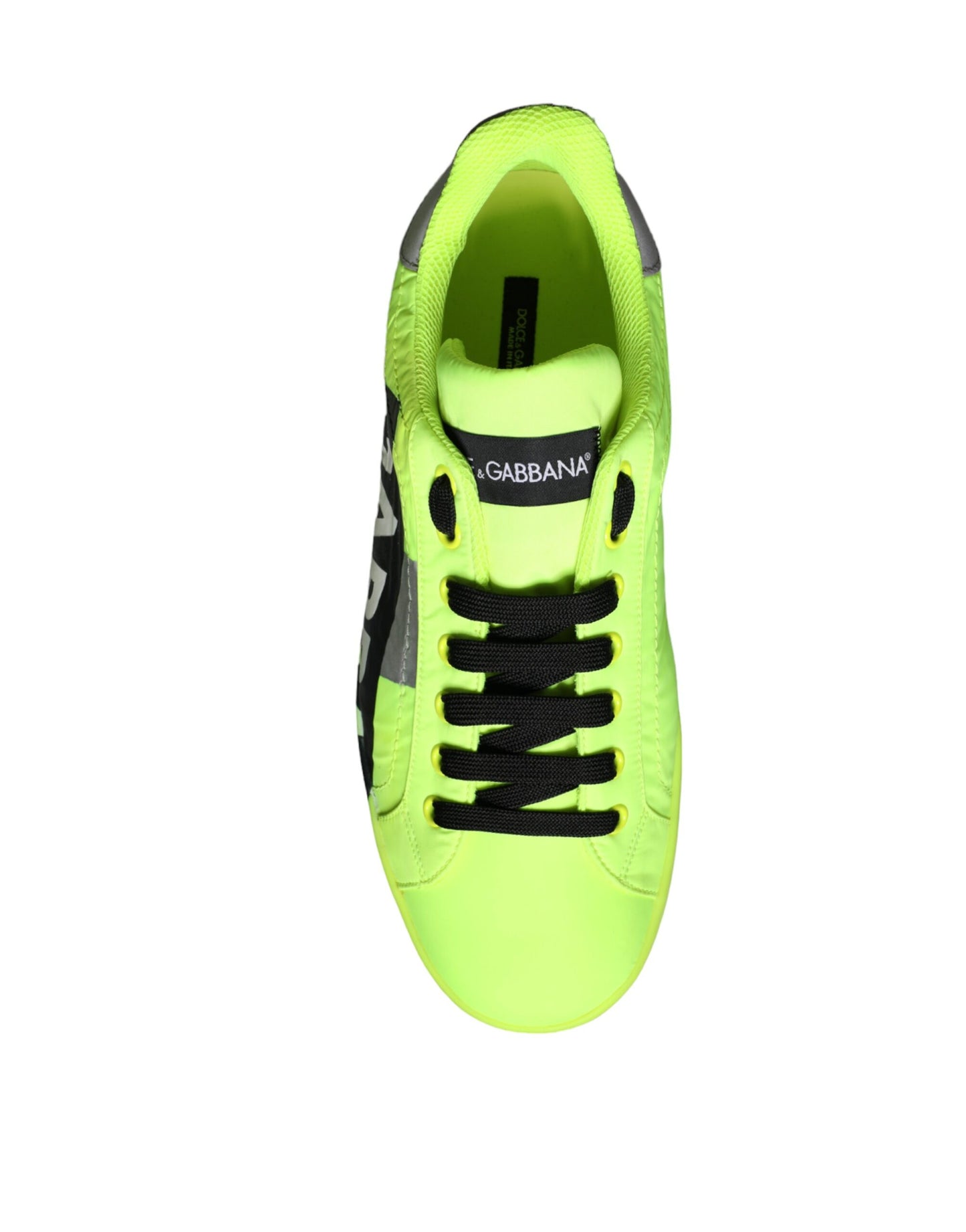 Dolce &amp; Gabbana Neon Green Logo Tape Low Top Sneakers Shoes