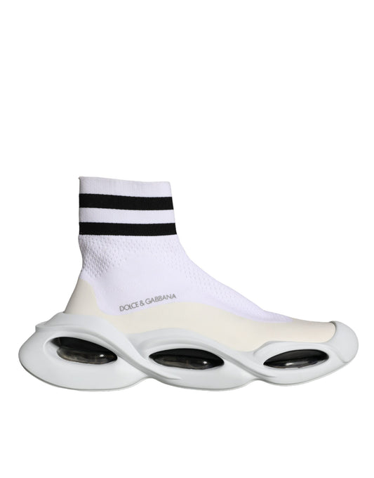 Dolce &amp; Gabbana White Black Slip On Wave Socks Sneakers Shoes