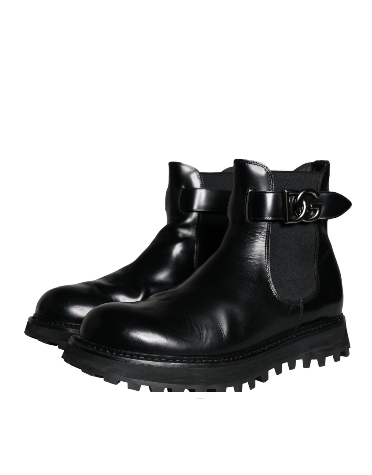 Dolce &amp; Gabbana Black Belt DG Logo Men Chelsea Boots Shoes