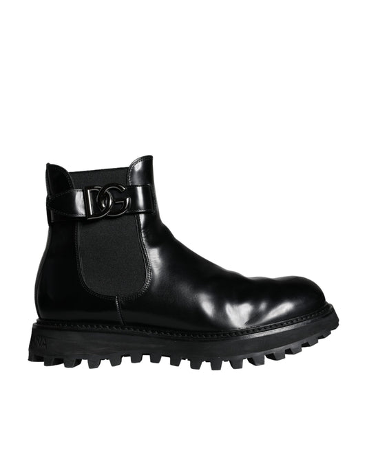 Dolce &amp; Gabbana Black Belt DG Logo Men Chelsea Boots Shoes