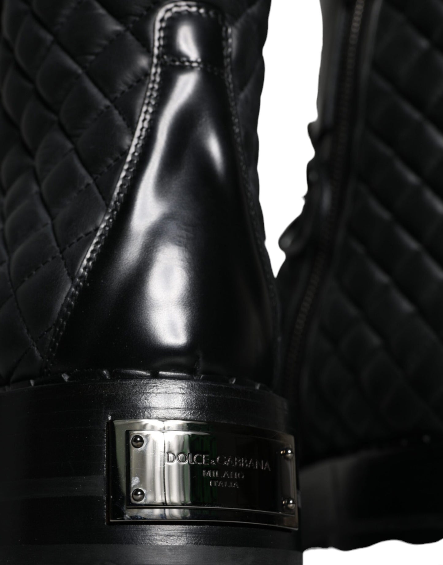 Dolce &amp; Gabbana Black Quilted Crystal DG Logo Men Boots Shoes