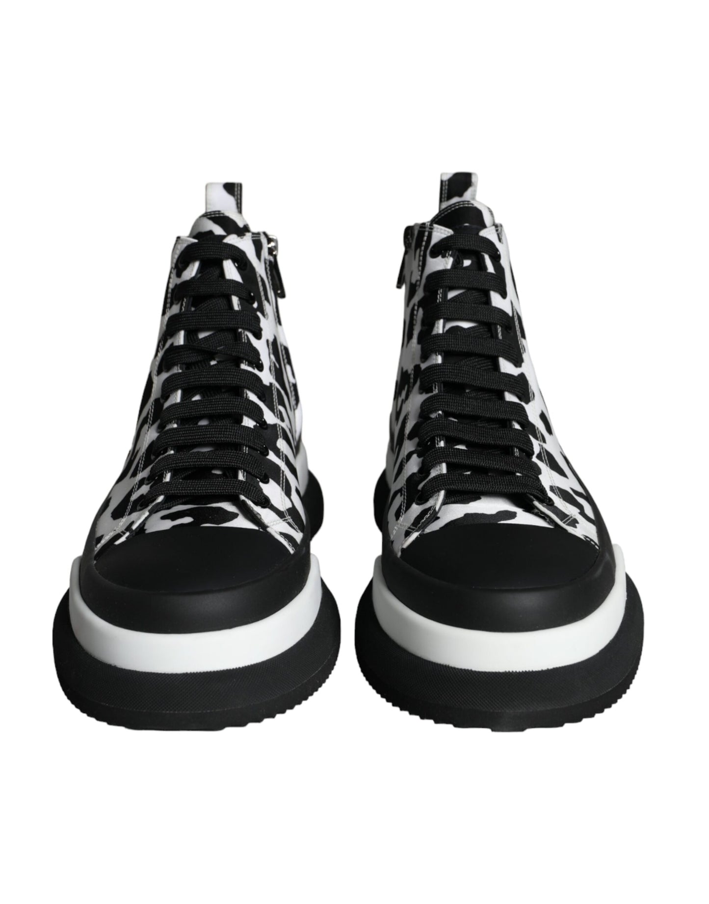 Dolce &amp; Gabbana Black White Leopard High Top Sneaker Shoes