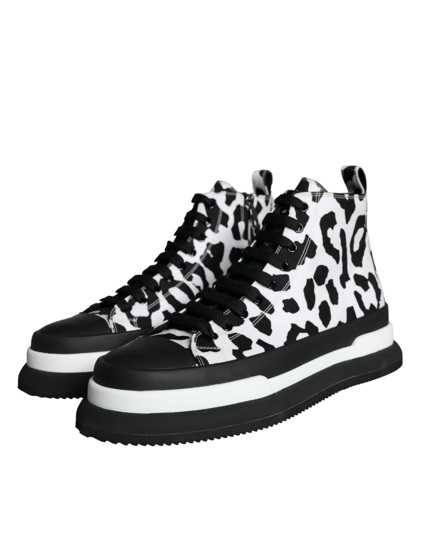 Dolce &amp; Gabbana Black White Leopard High Top Sneaker Shoes