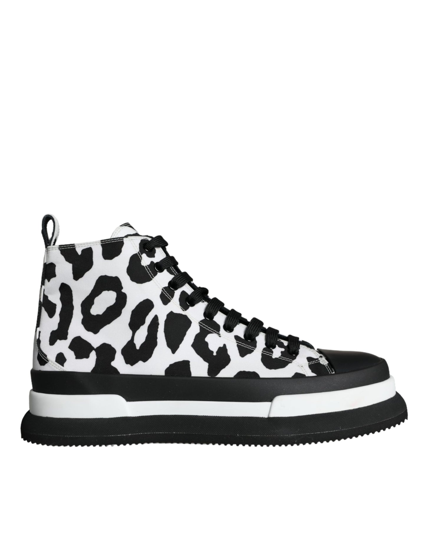 Dolce &amp; Gabbana Black White Leopard High Top Sneaker Shoes