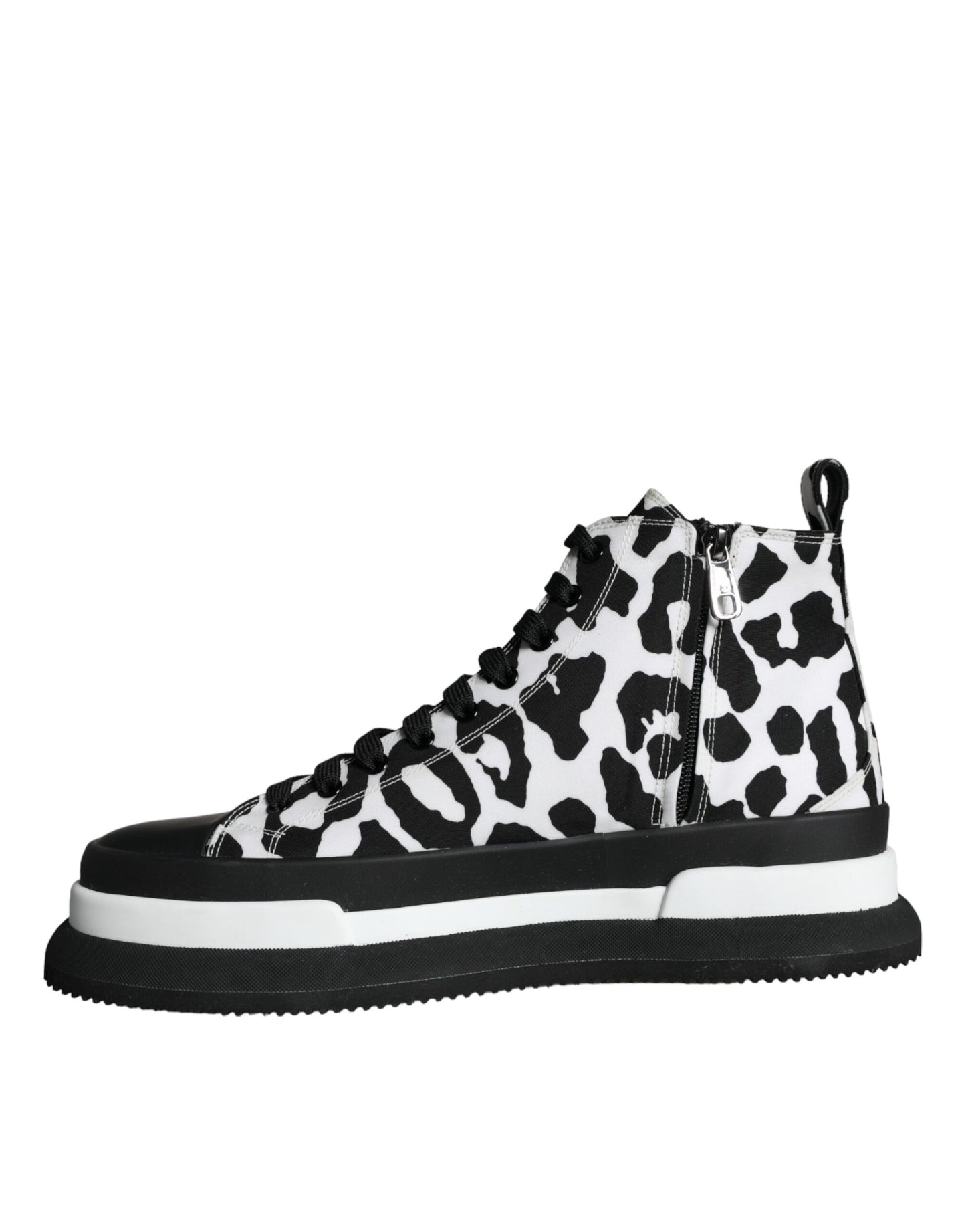 Dolce &amp; Gabbana Black White Leopard High Top Sneaker Shoes