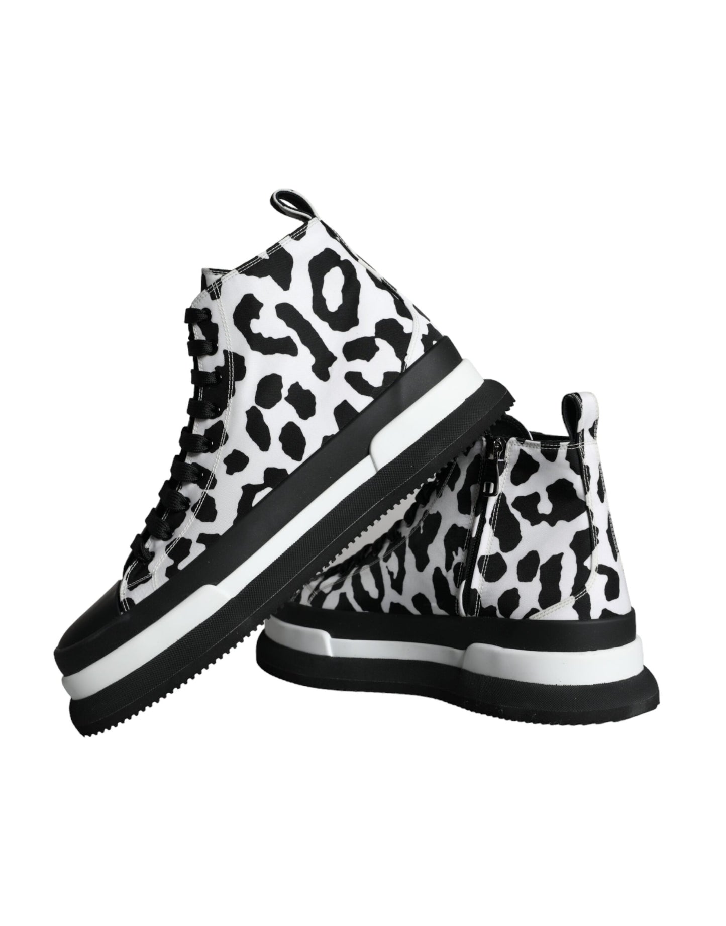 Dolce &amp; Gabbana Black White Leopard High Top Sneaker Shoes