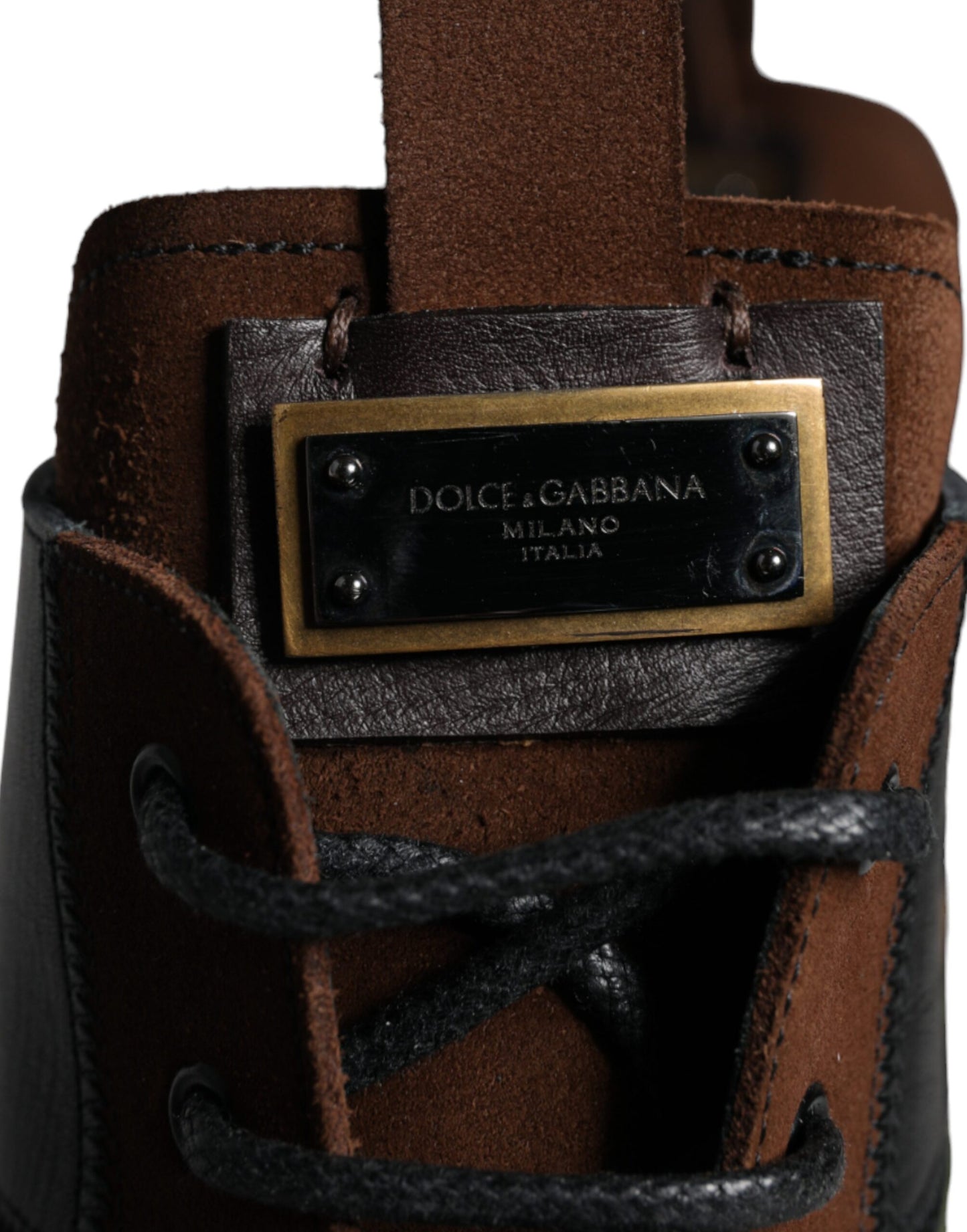 Dolce &amp; Gabbana Brown Suede Camouflage Leather Combat Boots Shoes