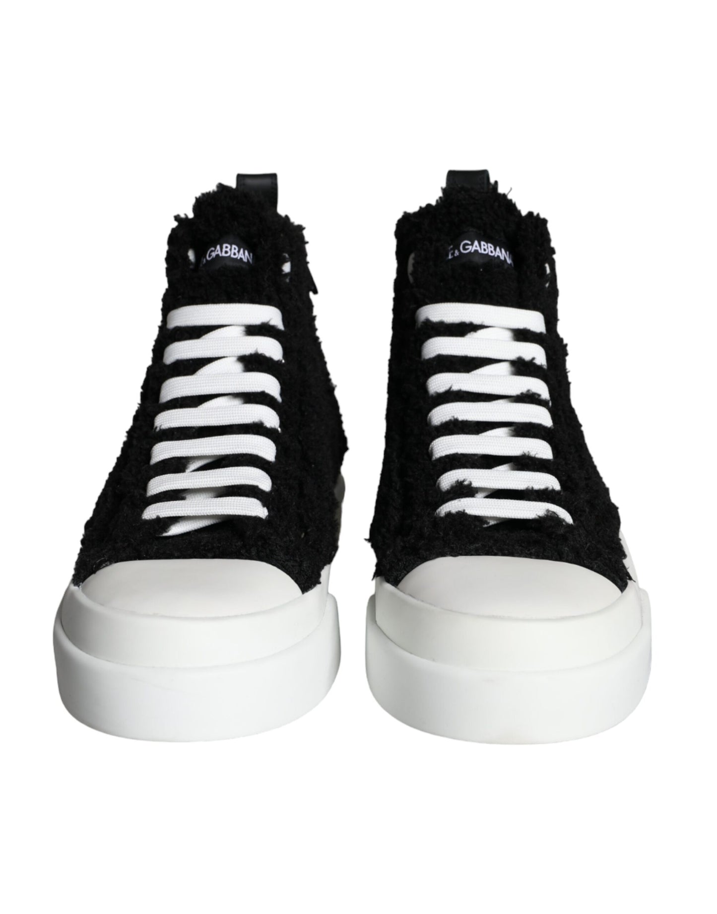 Dolce &amp; Gabbana Black White Fur Logo High Top Sneaker Shoes