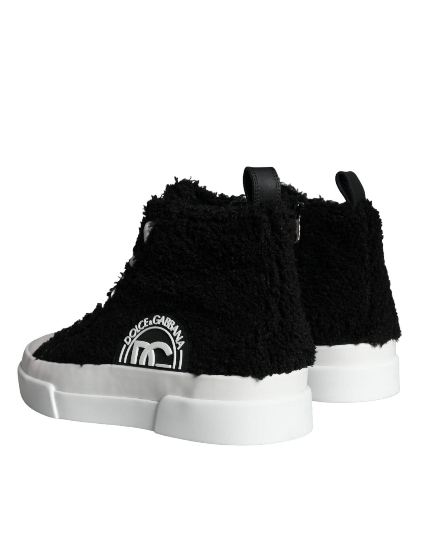 Dolce &amp; Gabbana Black White Fur Logo High Top Sneaker Shoes