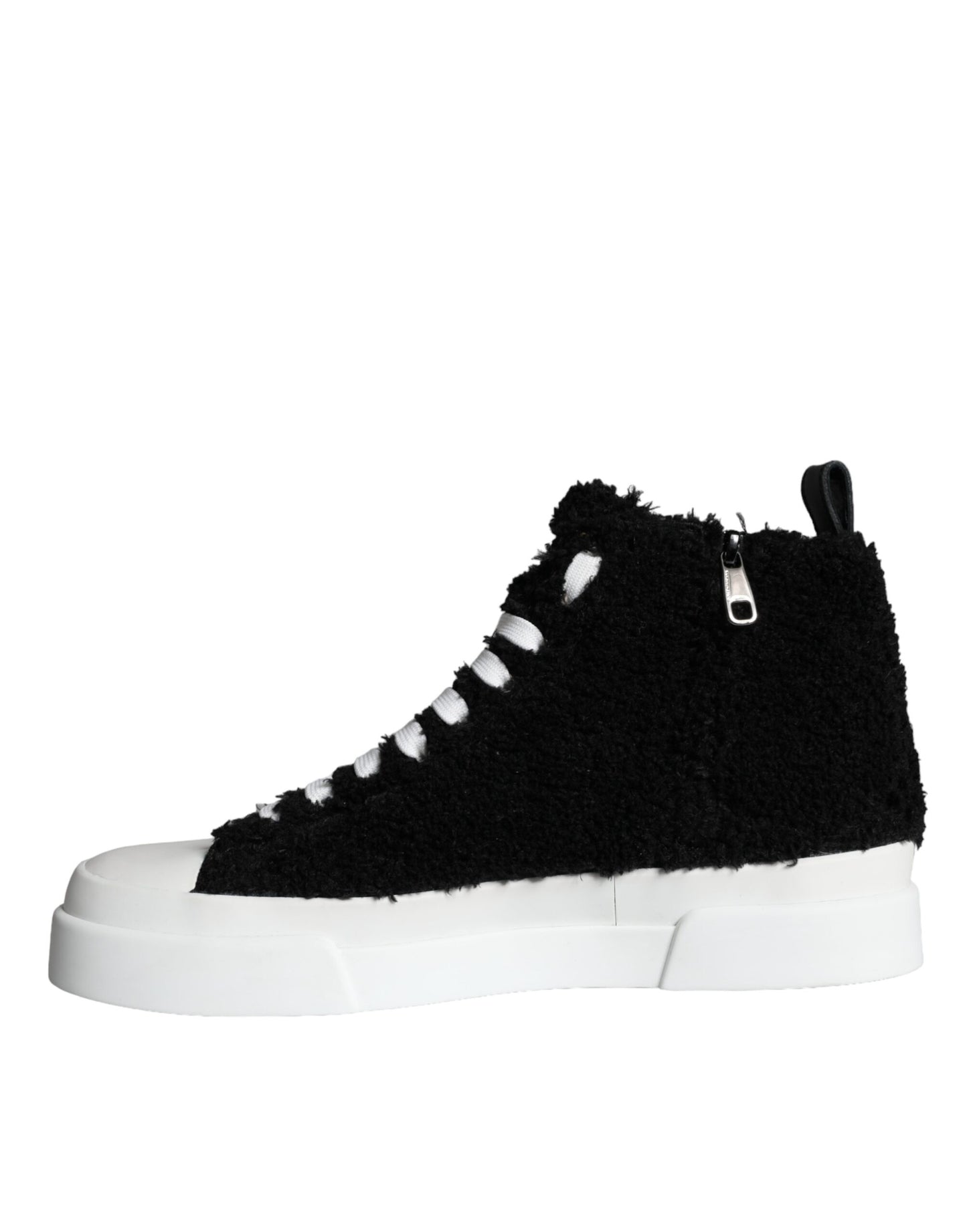 Dolce &amp; Gabbana Black White Fur Logo High Top Sneaker Shoes