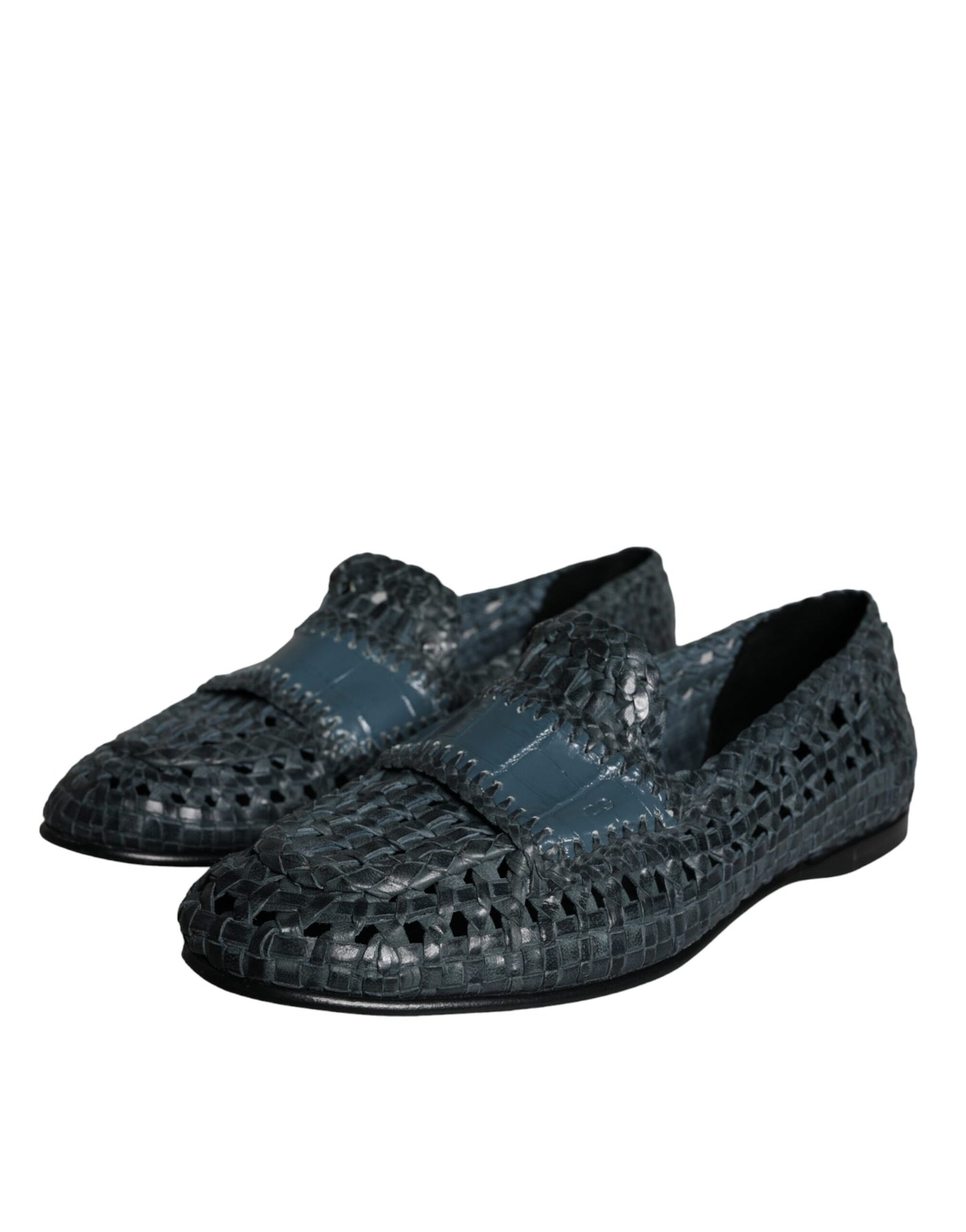 Dolce &amp; Gabbana Blue Woven Leather Loafers Men Shoes