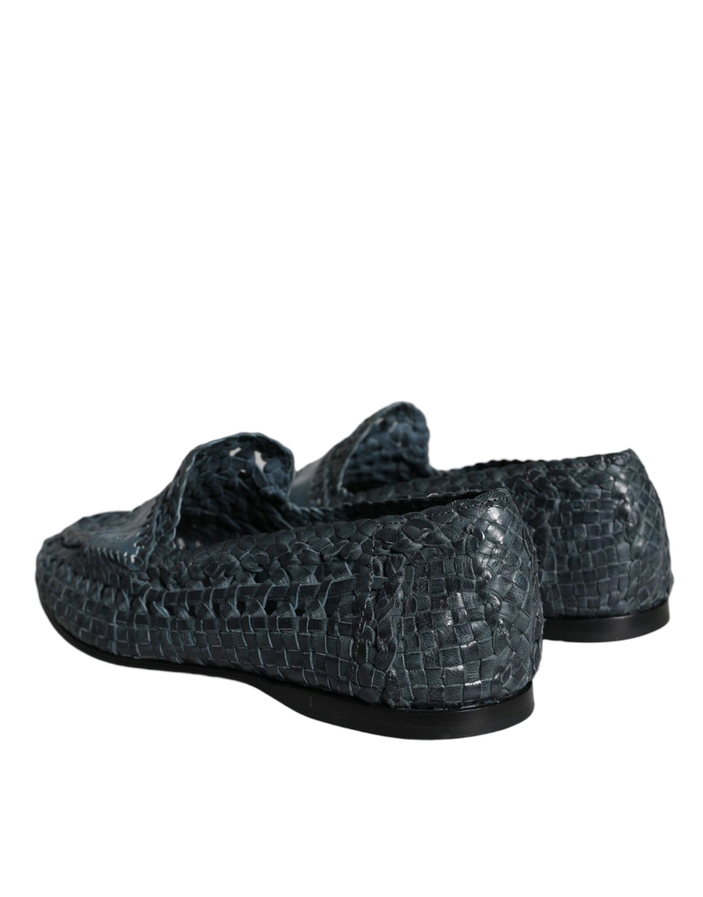 Dolce &amp; Gabbana Blue Woven Leather Loafers Men Shoes