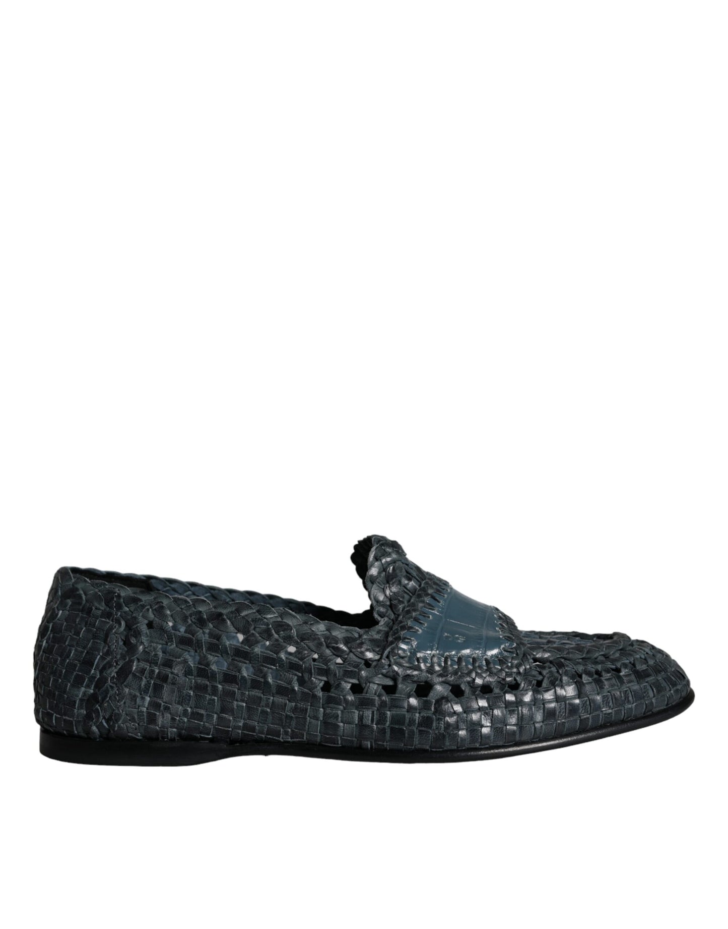 Dolce &amp; Gabbana Blue Woven Leather Loafers Men Shoes