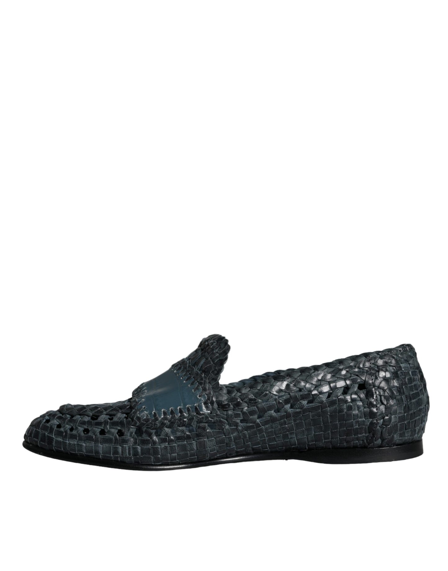 Dolce &amp; Gabbana Blue Woven Leather Loafers Men Shoes