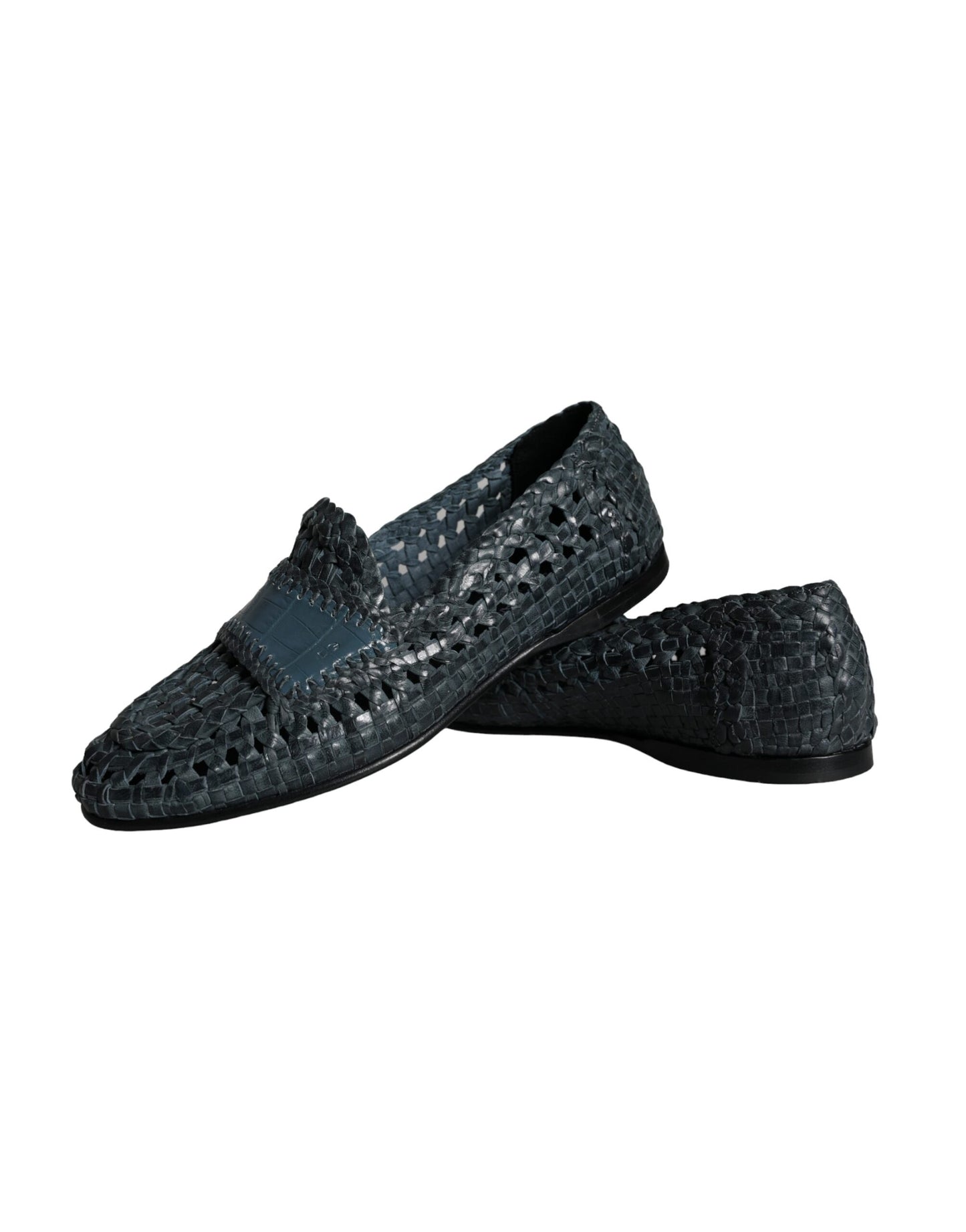 Dolce &amp; Gabbana Blue Woven Leather Loafers Men Shoes