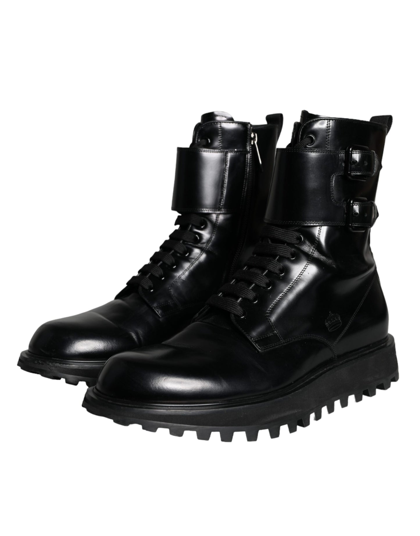 Dolce &amp; Gabbana Black Leather Lace Up Boots Men Mid Calf Shoes