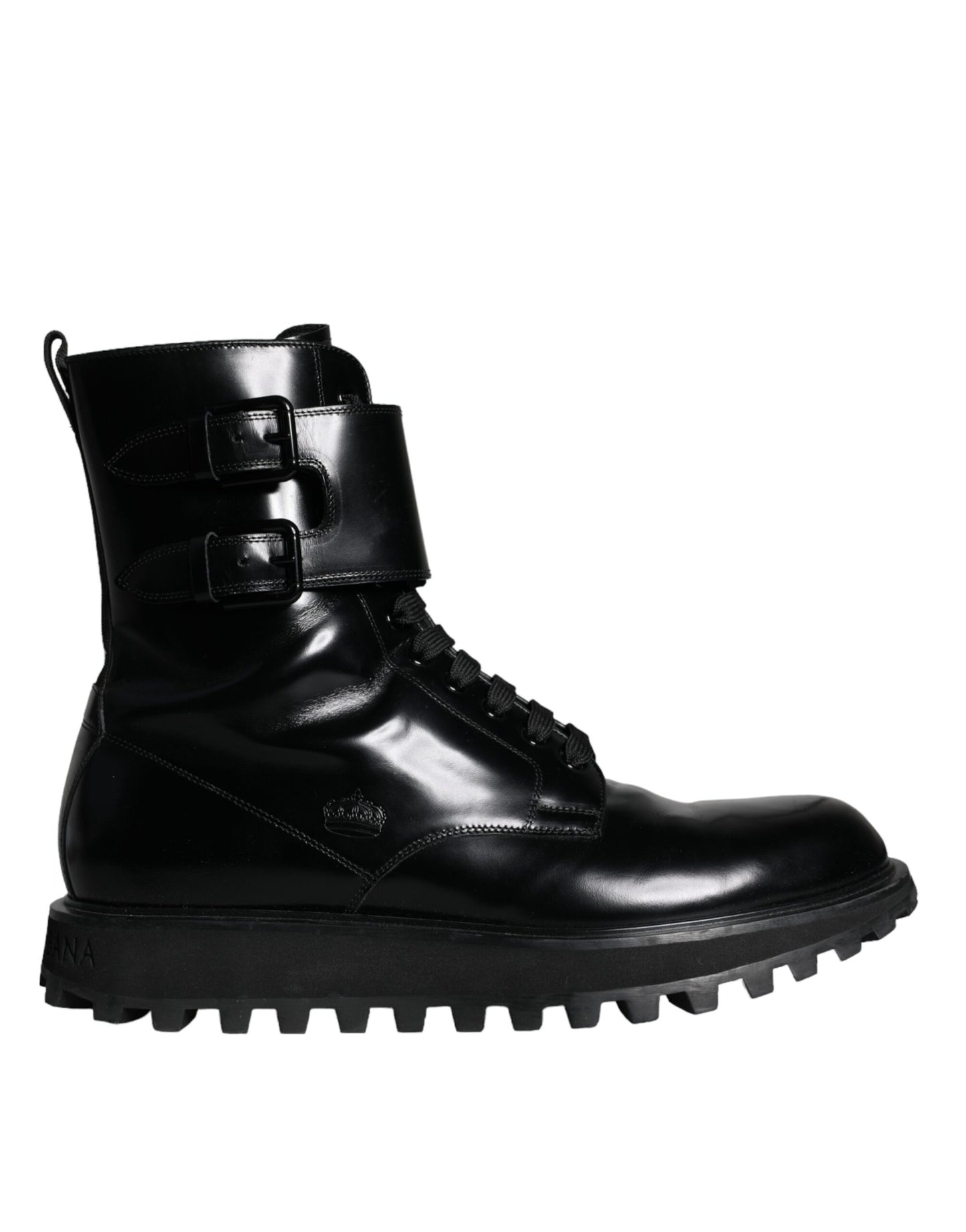 Dolce &amp; Gabbana Black Leather Lace Up Boots Men Mid Calf Shoes