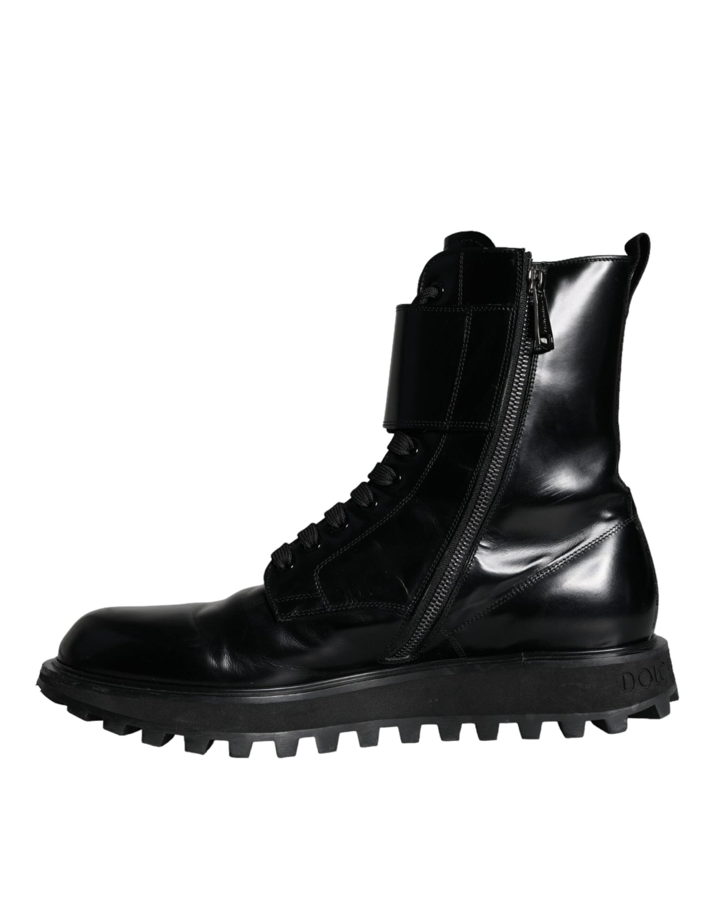 Dolce &amp; Gabbana Black Leather Lace Up Boots Men Mid Calf Shoes