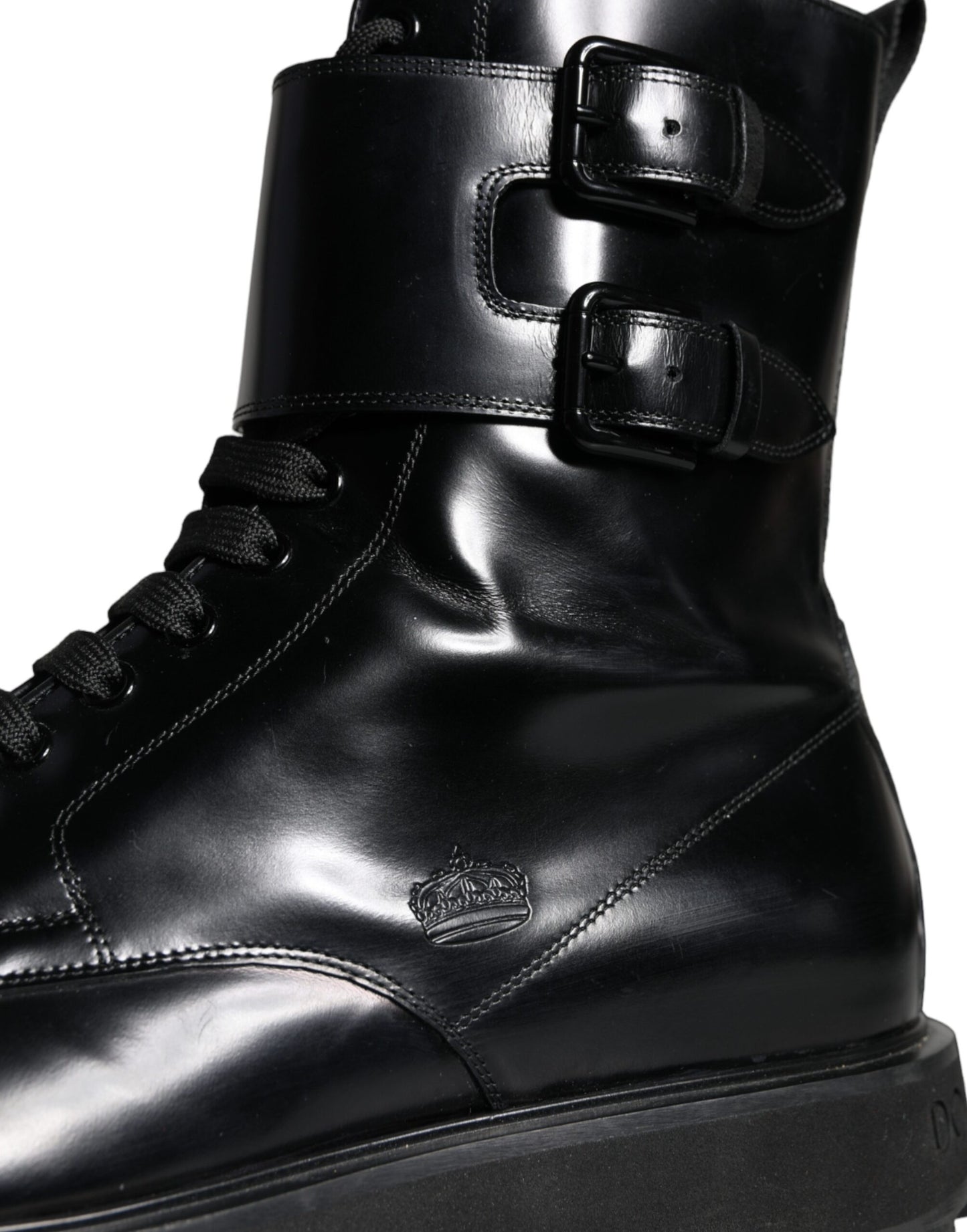 Dolce &amp; Gabbana Black Leather Lace Up Boots Men Mid Calf Shoes