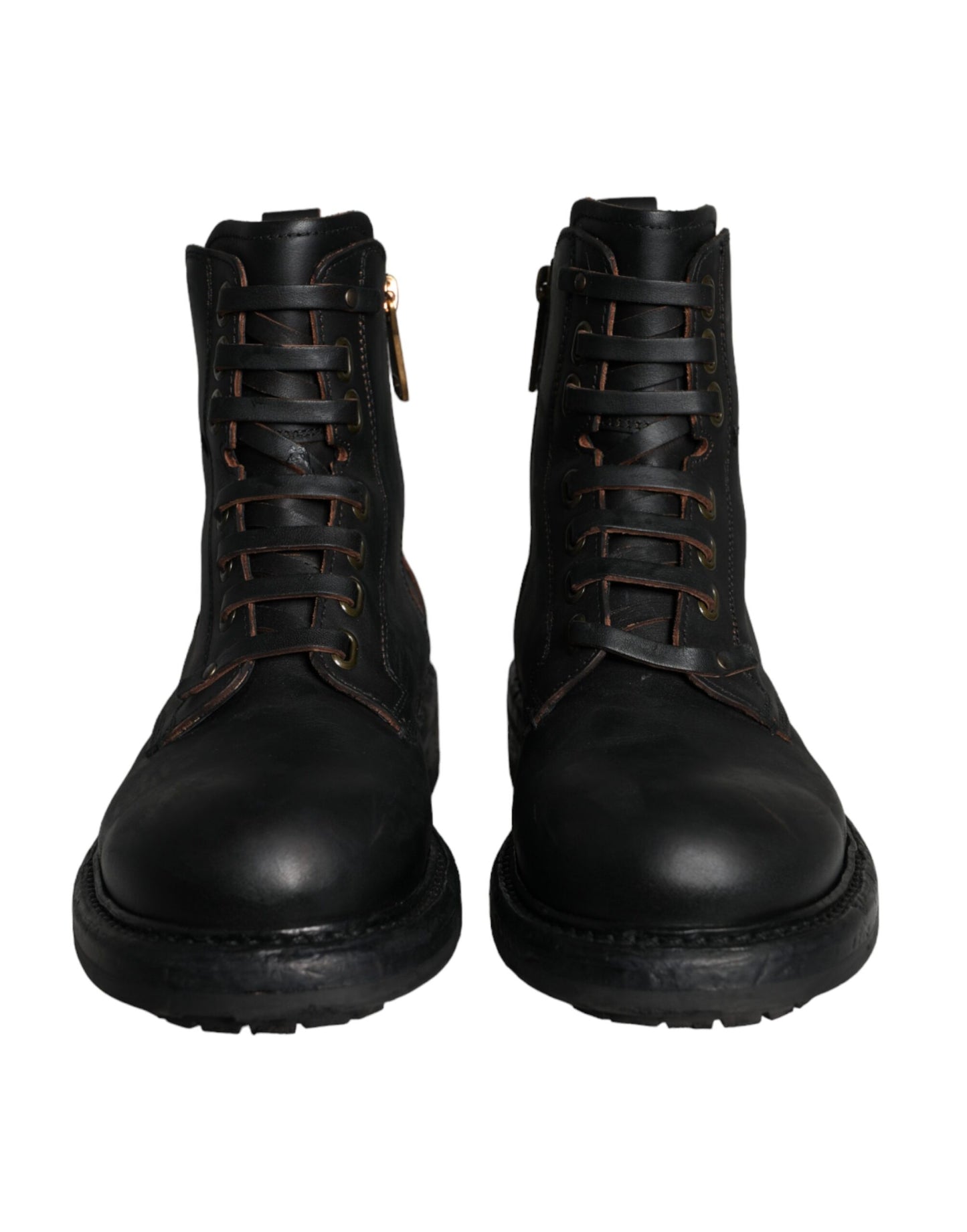 Dolce &amp; Gabbana Black Lace Up Mid Calf Boots Men Shoes