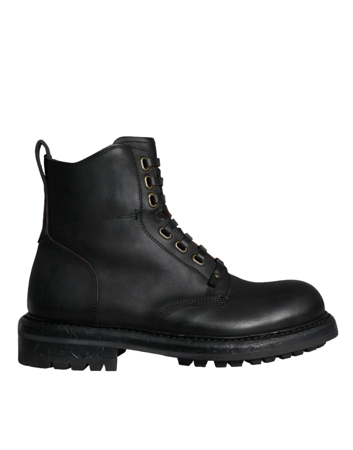 Dolce &amp; Gabbana Black Lace Up Mid Calf Boots Men Shoes