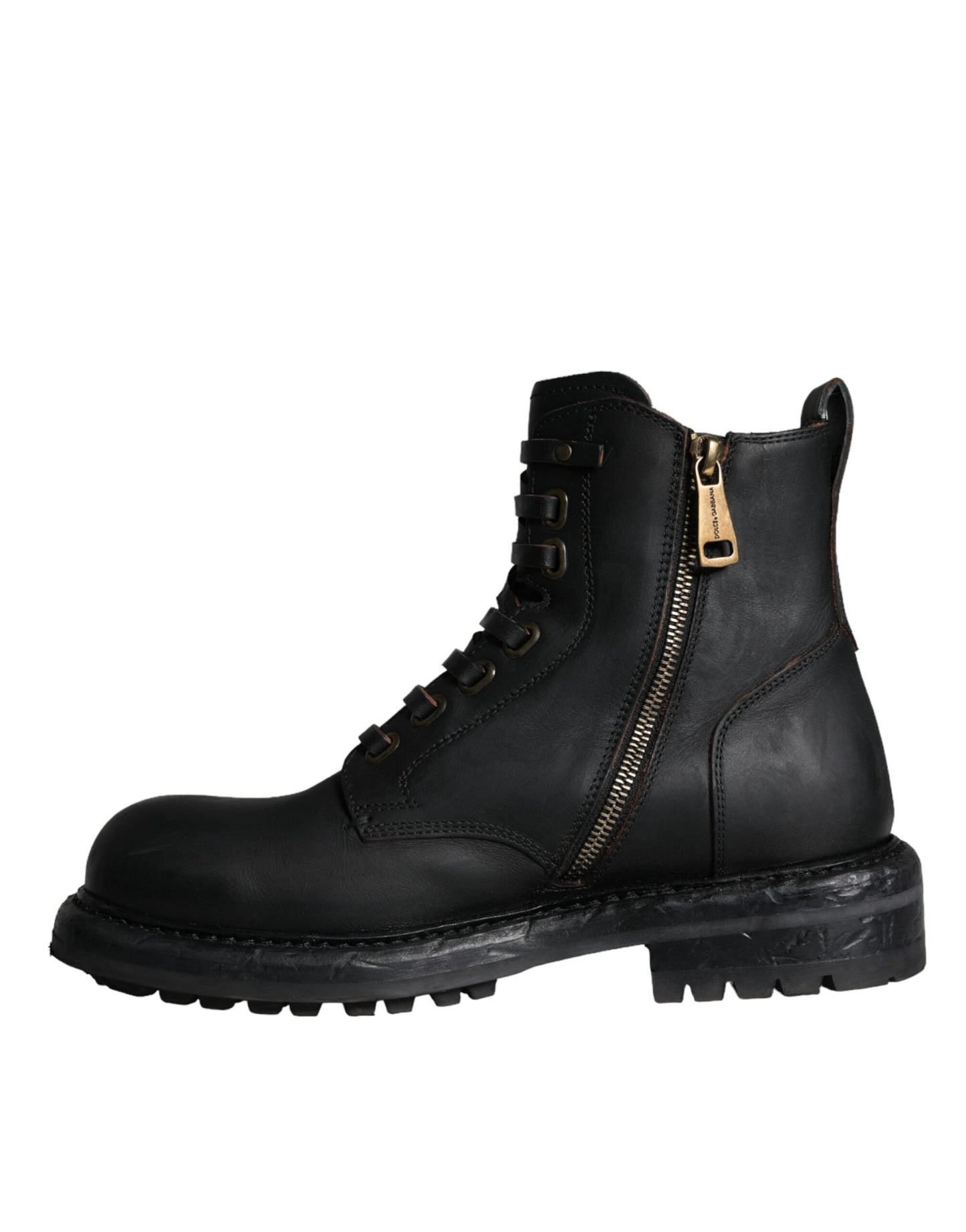 Dolce &amp; Gabbana Black Lace Up Mid Calf Boots Men Shoes