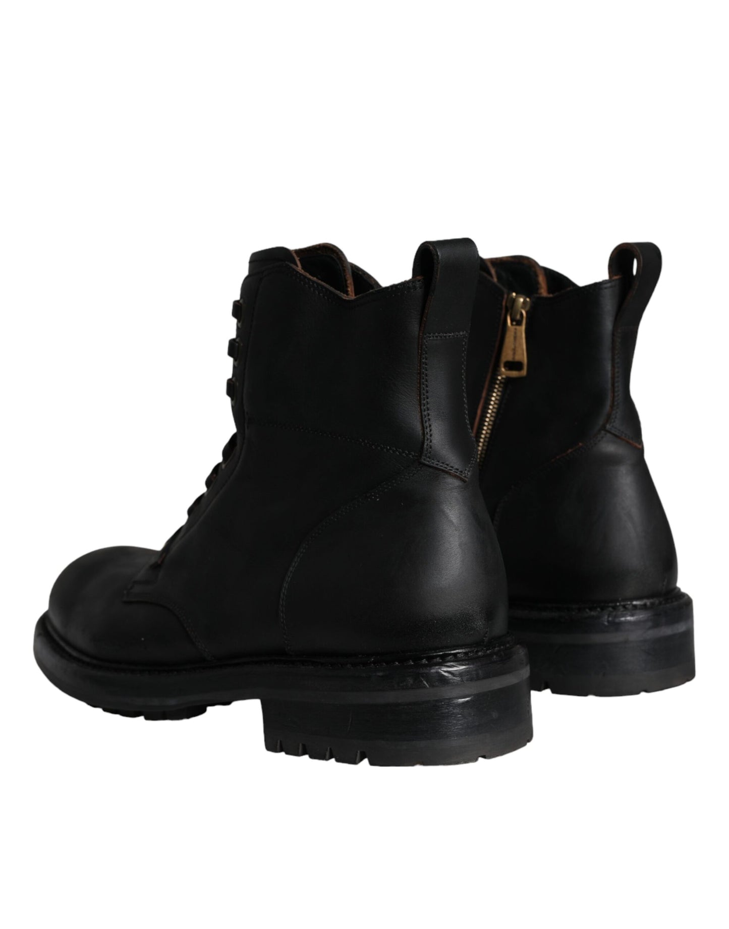 Dolce &amp; Gabbana Black Lace Up Mid Calf Boots Men Shoes