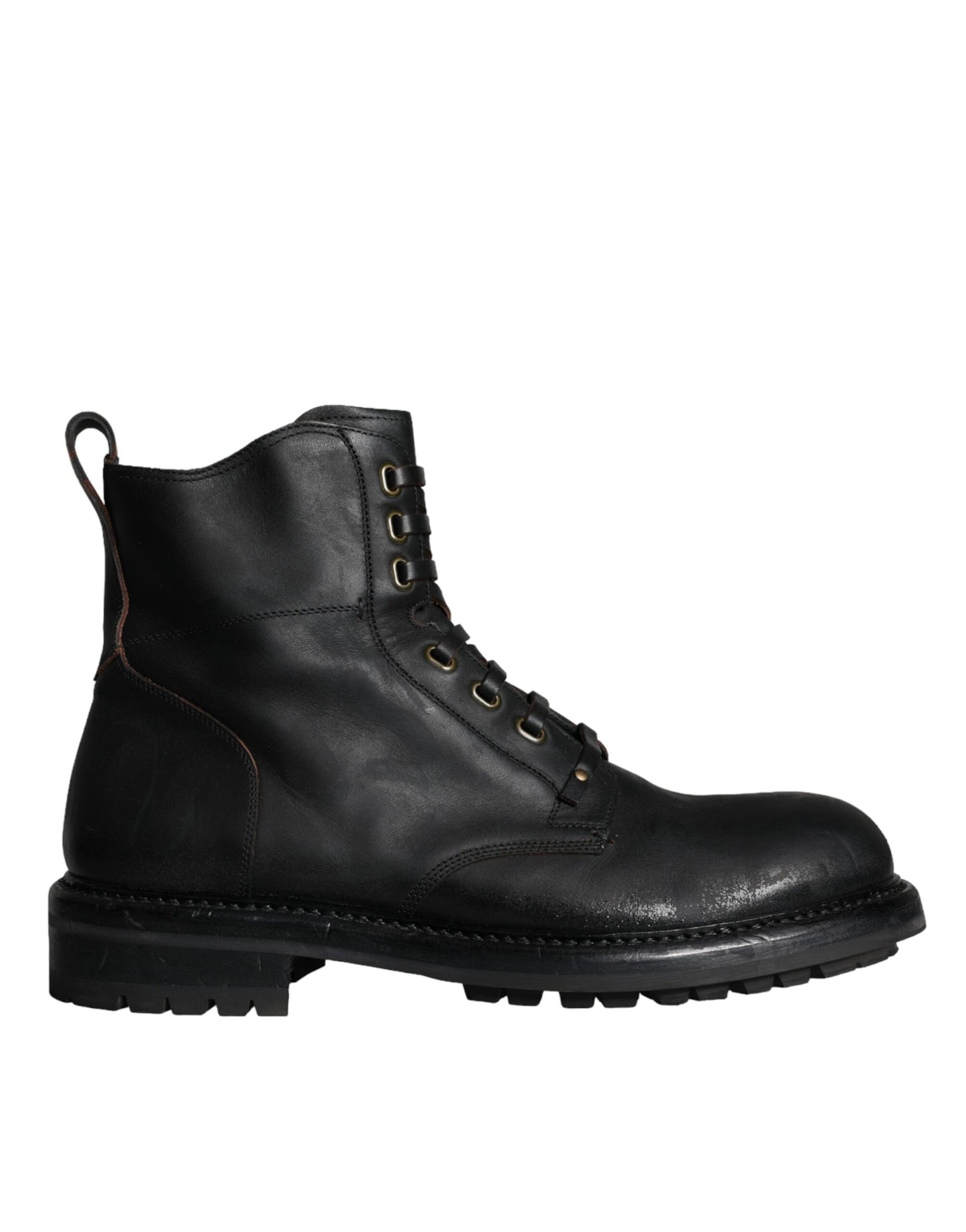 Dolce &amp; Gabbana Black Lace Up Mid Calf Boots Men Shoes