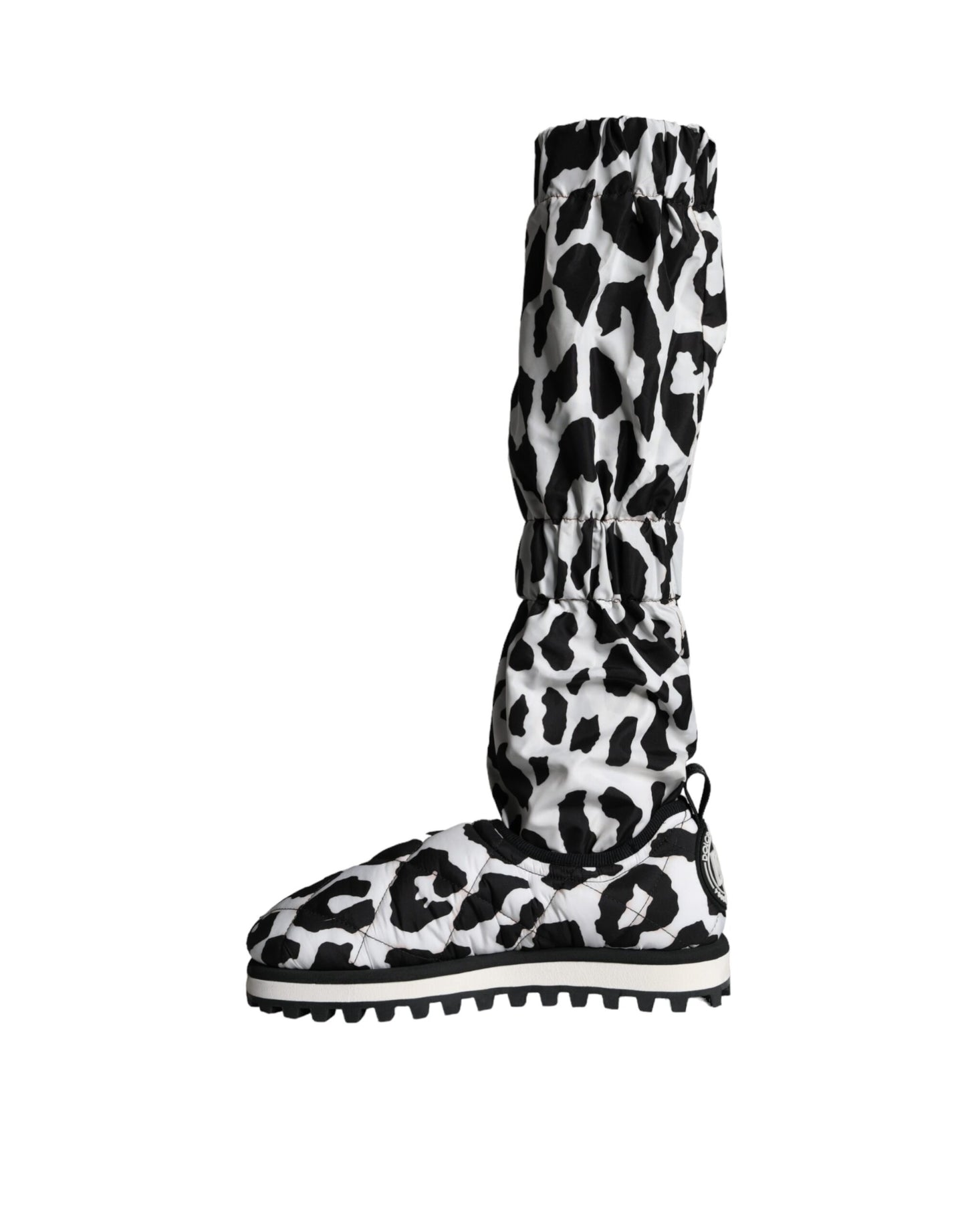 Dolce &amp; Gabbana Black White Leopard Quilted Men Boots Sneakers Shoes