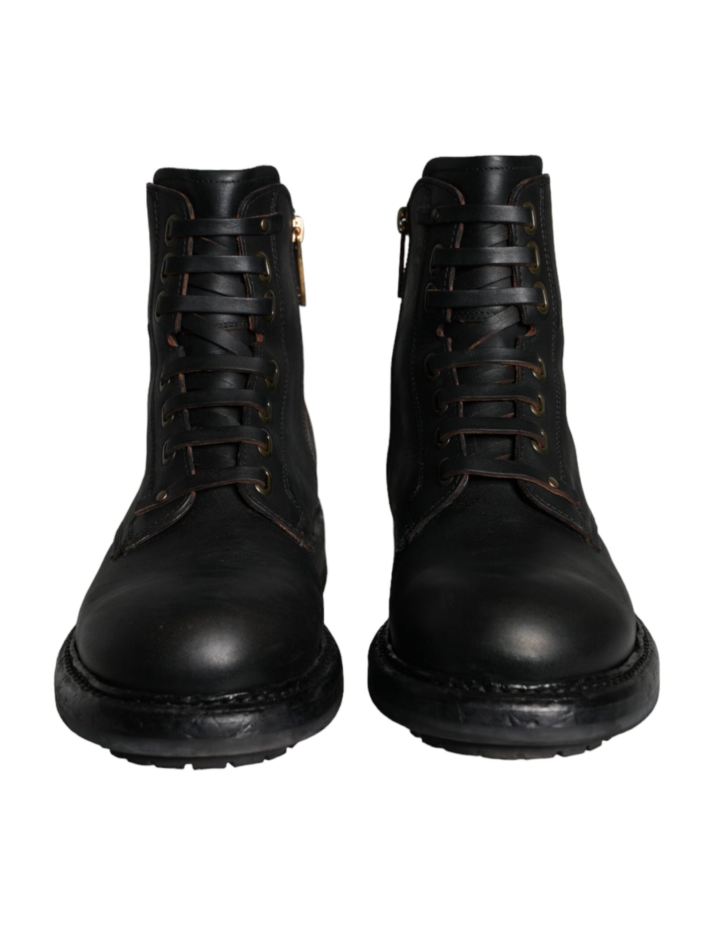 Dolce &amp; Gabbana Black Lace Up Mid Calf Boots Men Shoes