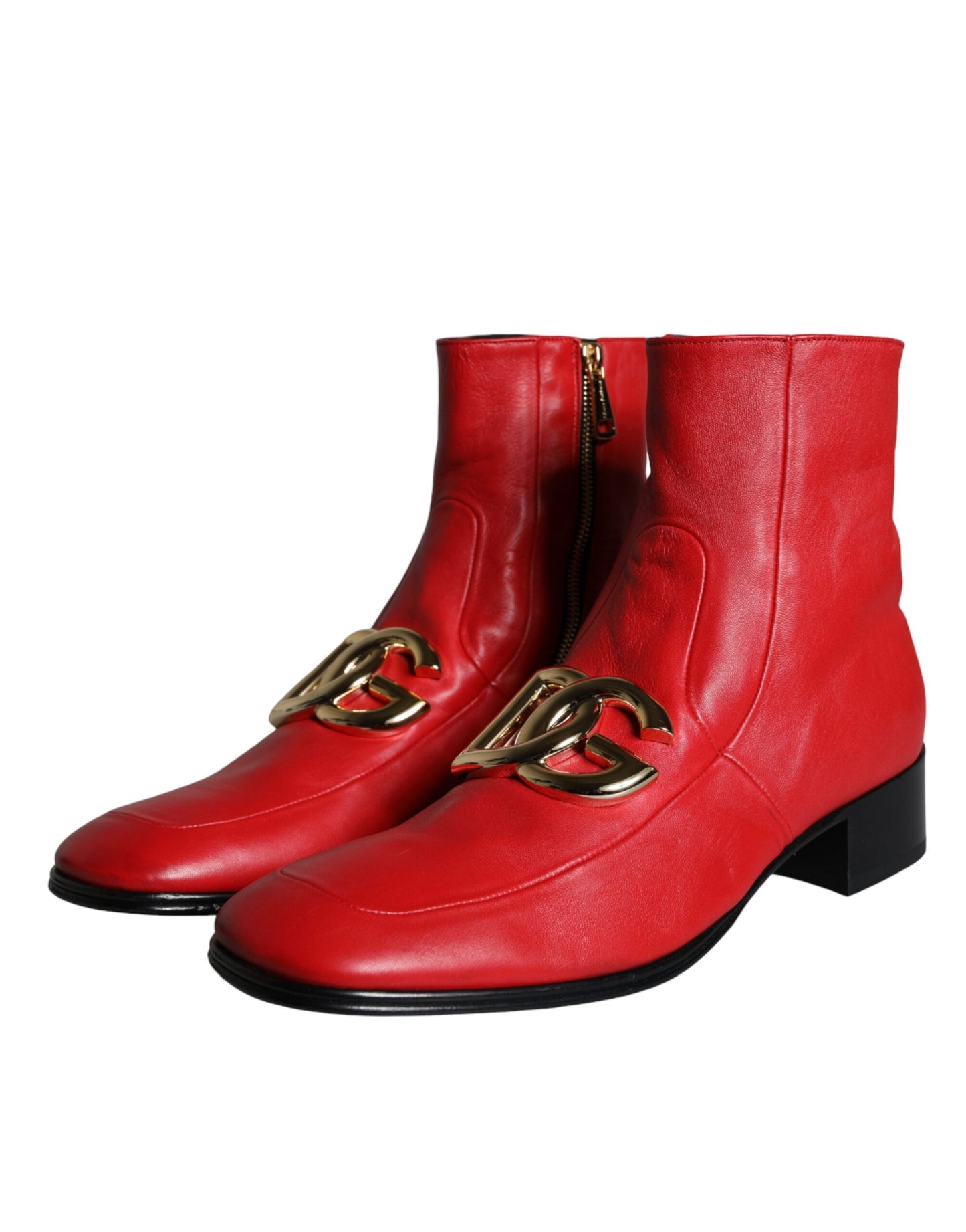 Dolce &amp; Gabbana Red Lambskin Leather Men Ankle Boots Shoes