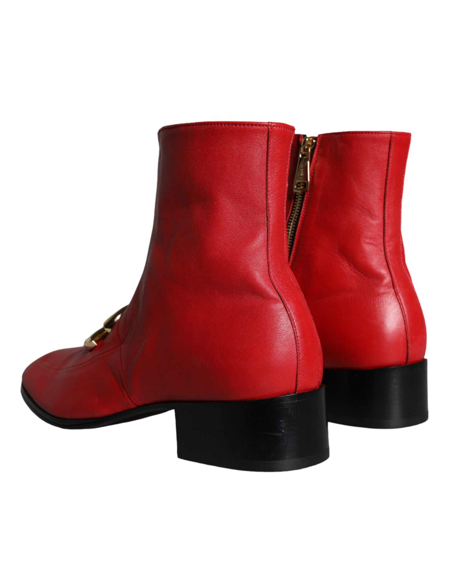 Dolce &amp; Gabbana Red Lambskin Leather Men Ankle Boots Shoes