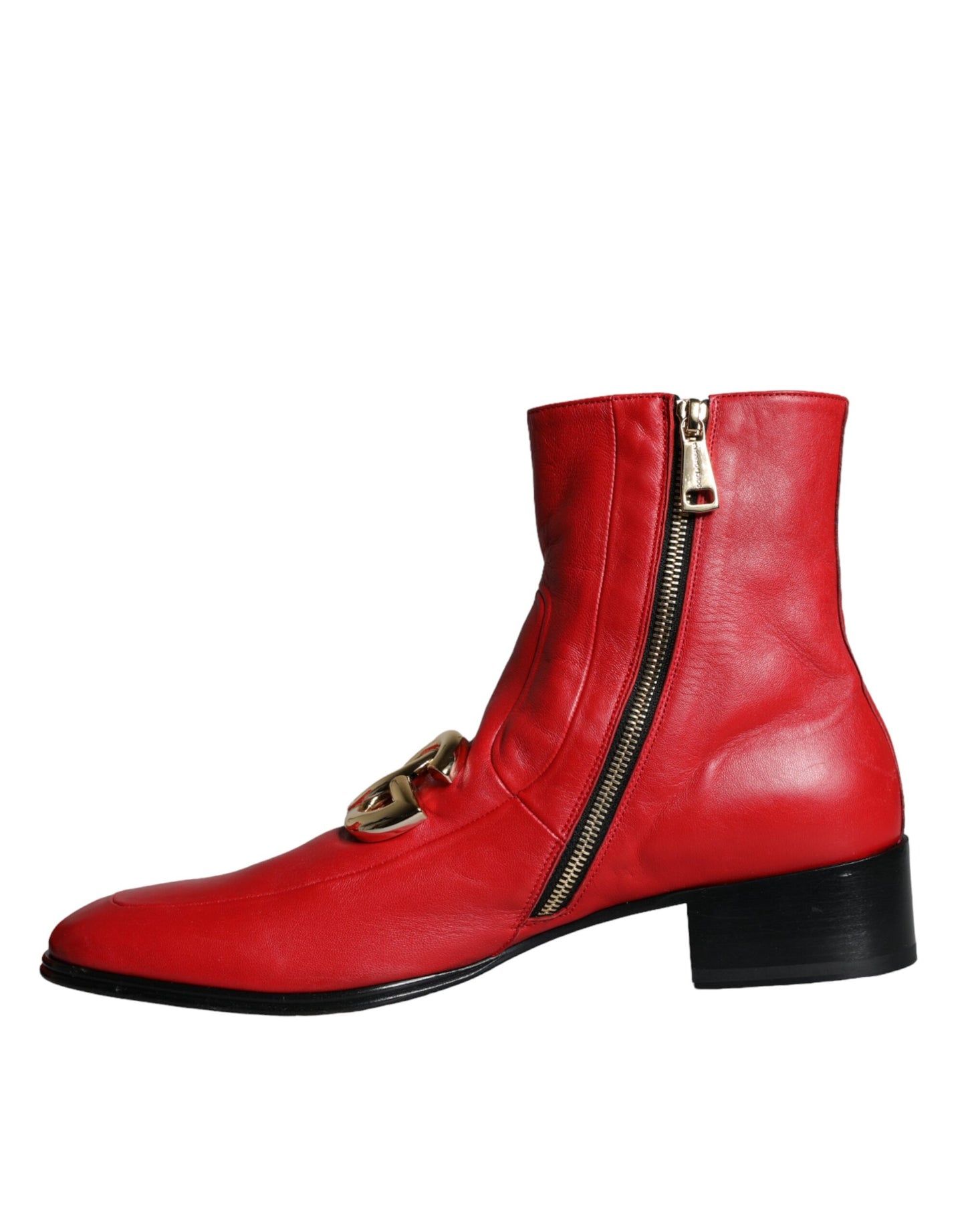 Dolce &amp; Gabbana Red Lambskin Leather Men Ankle Boots Shoes