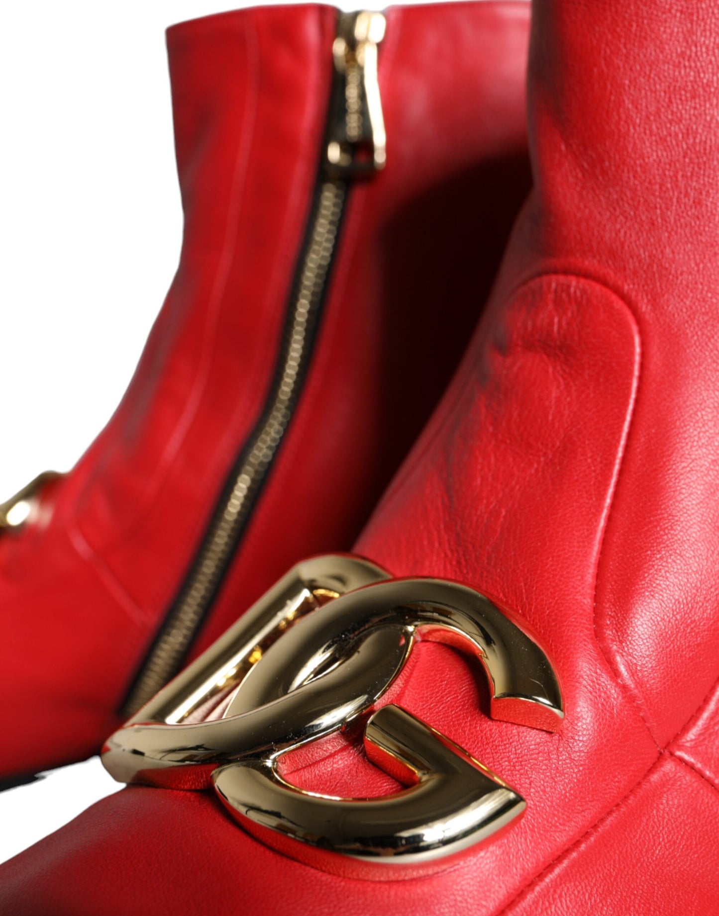 Dolce &amp; Gabbana Red Lambskin Leather Men Ankle Boots Shoes