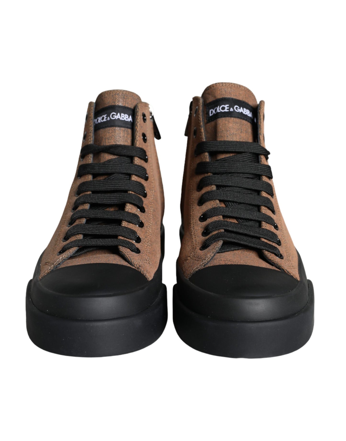 Dolce &amp; Gabbana Black Brown Denim High Top Men Sneakers Shoes