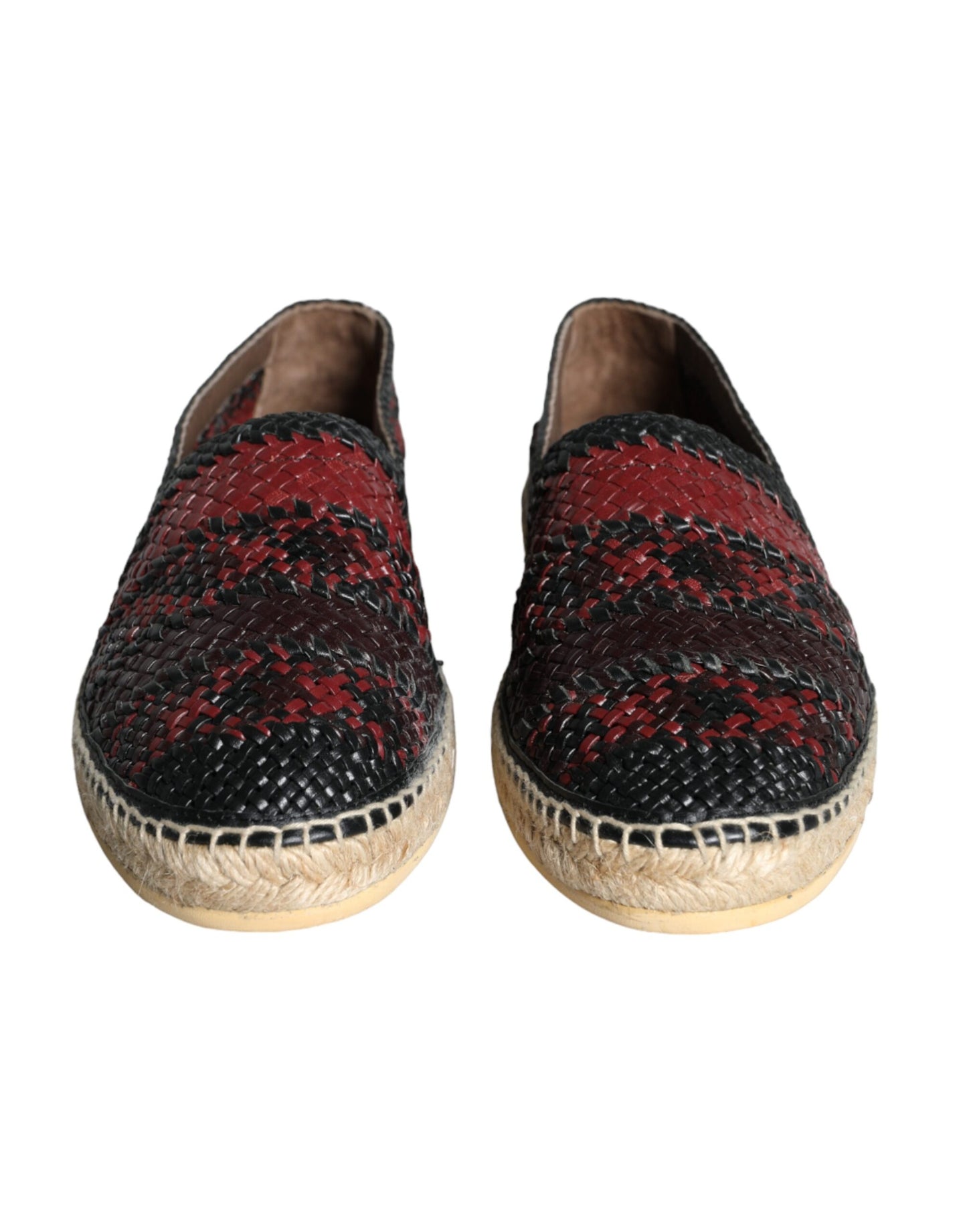 Dolce &amp; Gabbana Black Maroon Woven Leather Buffalo Men's Espadrille Shoes