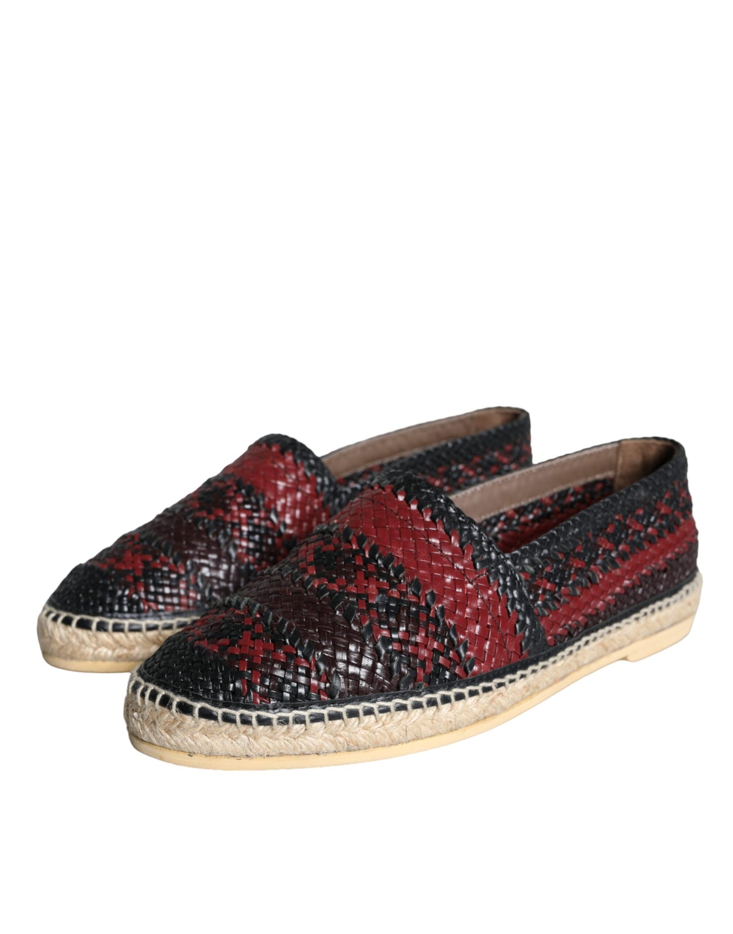 Dolce &amp; Gabbana Black Maroon Woven Leather Buffalo Men's Espadrille Shoes