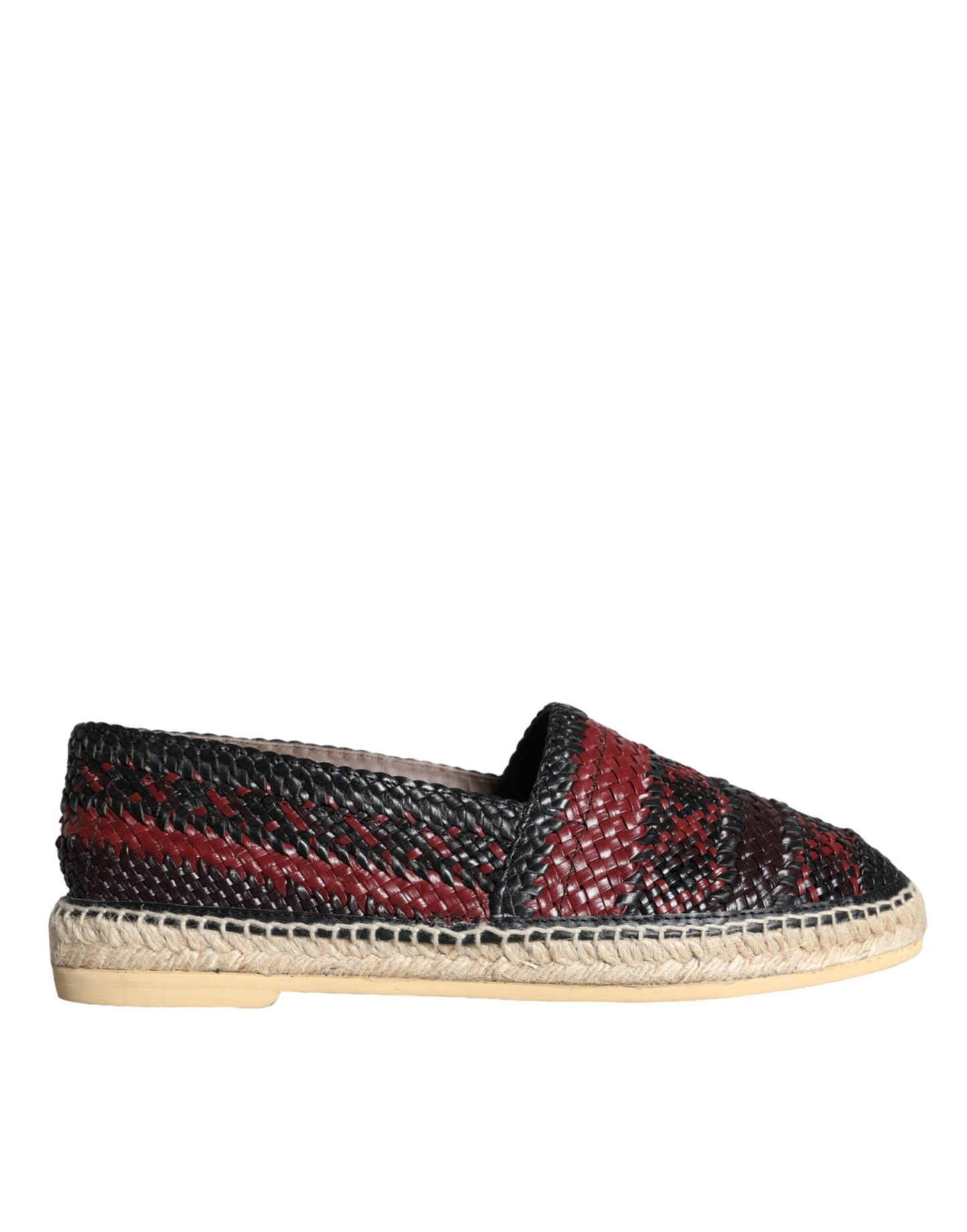 Dolce &amp; Gabbana Black Maroon Woven Leather Buffalo Men's Espadrille Shoes