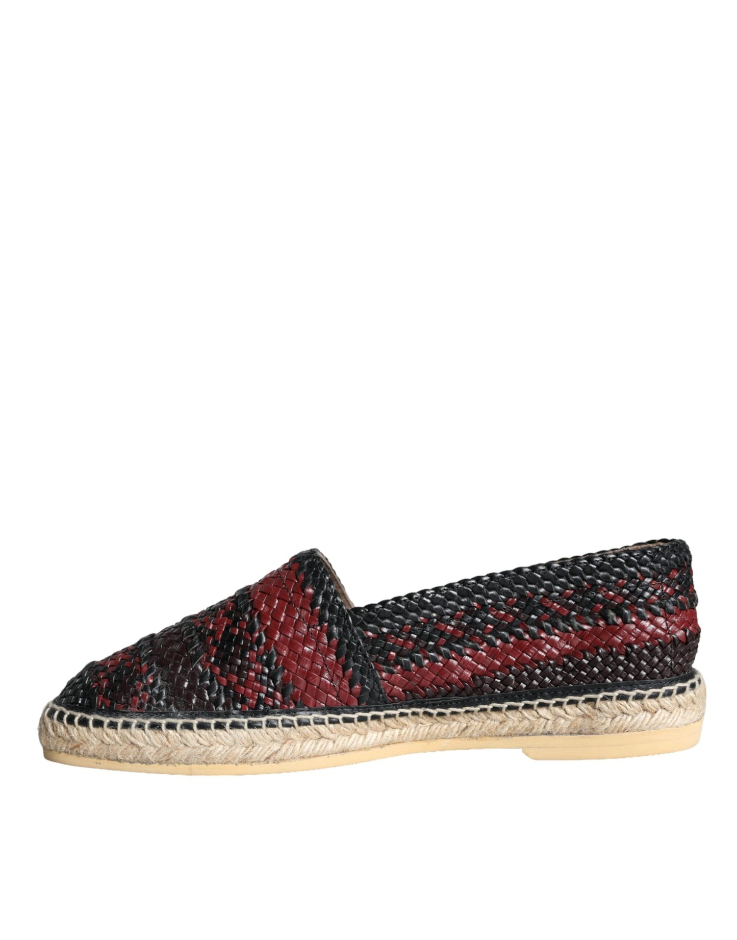 Dolce &amp; Gabbana Black Maroon Woven Leather Buffalo Men's Espadrille Shoes