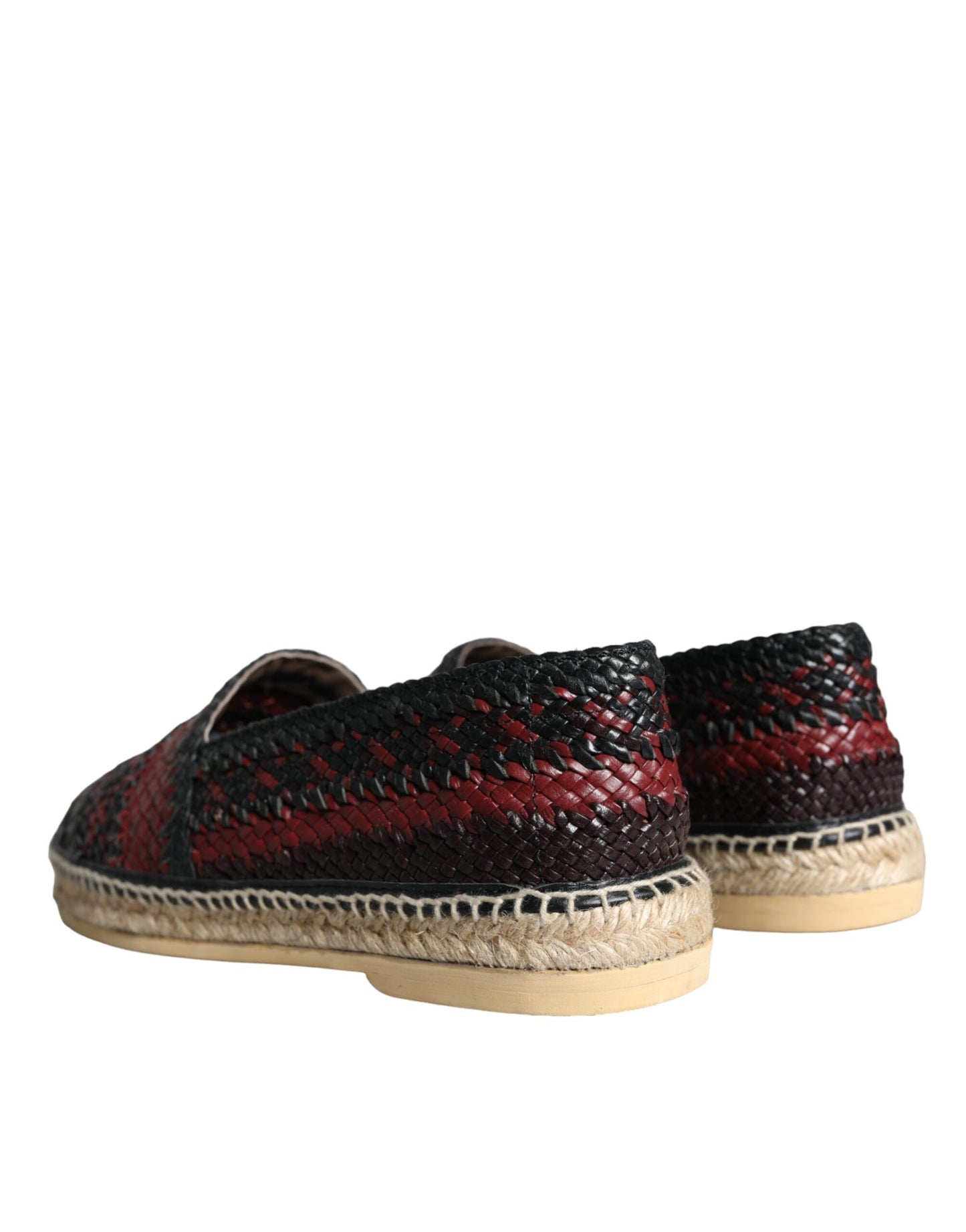 Dolce &amp; Gabbana Black Maroon Woven Leather Buffalo Men's Espadrille Shoes