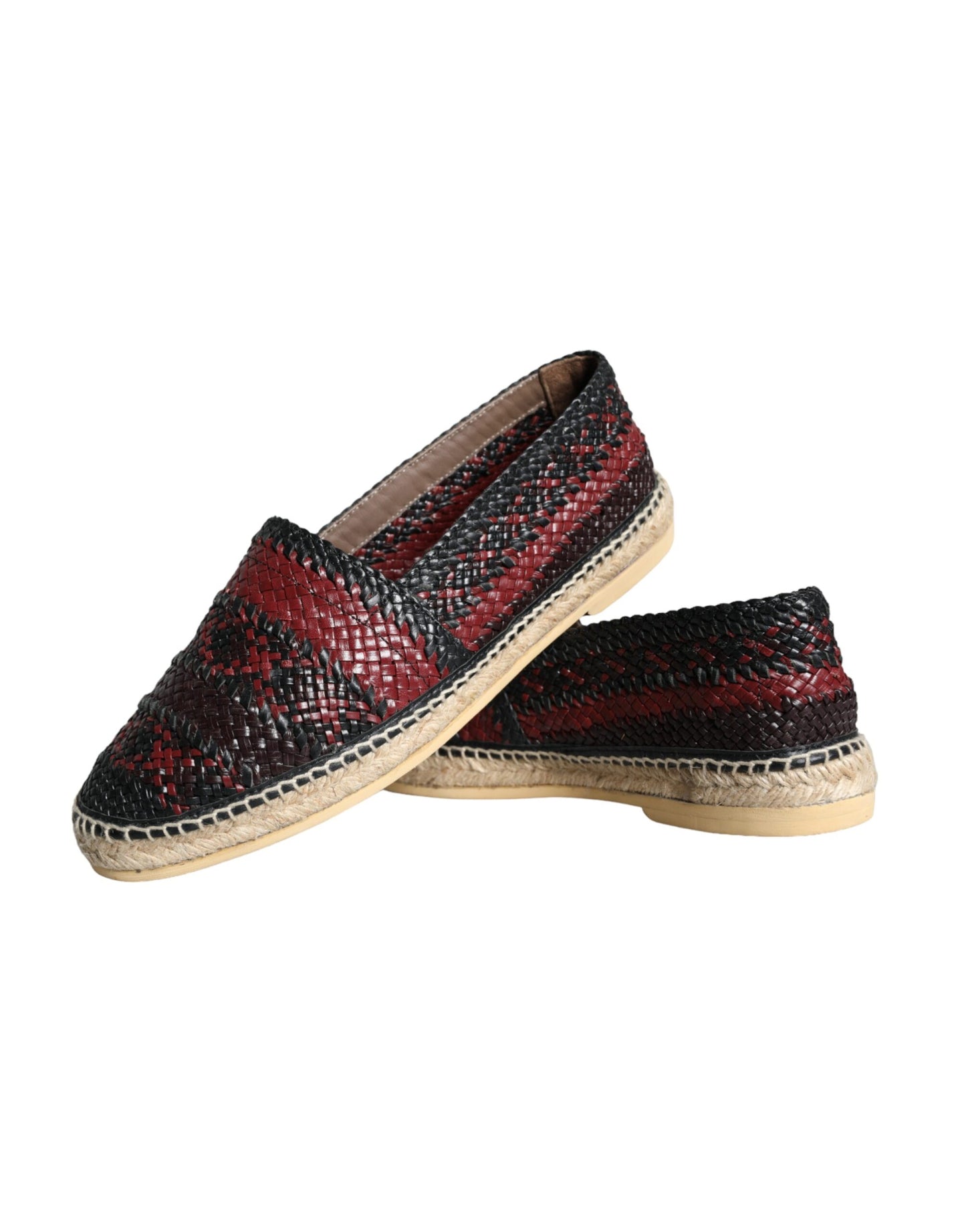 Dolce &amp; Gabbana Black Maroon Woven Leather Buffalo Men's Espadrille Shoes