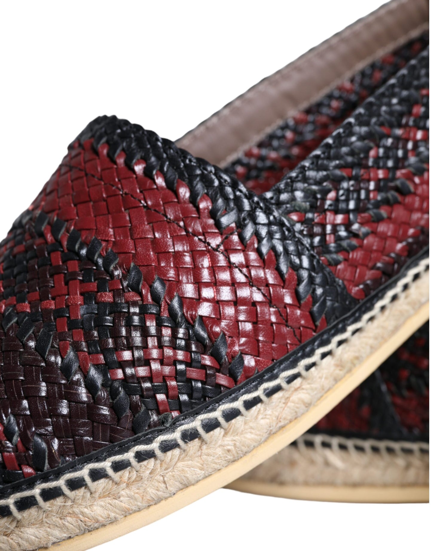 Dolce &amp; Gabbana Black Maroon Woven Leather Buffalo Men's Espadrille Shoes