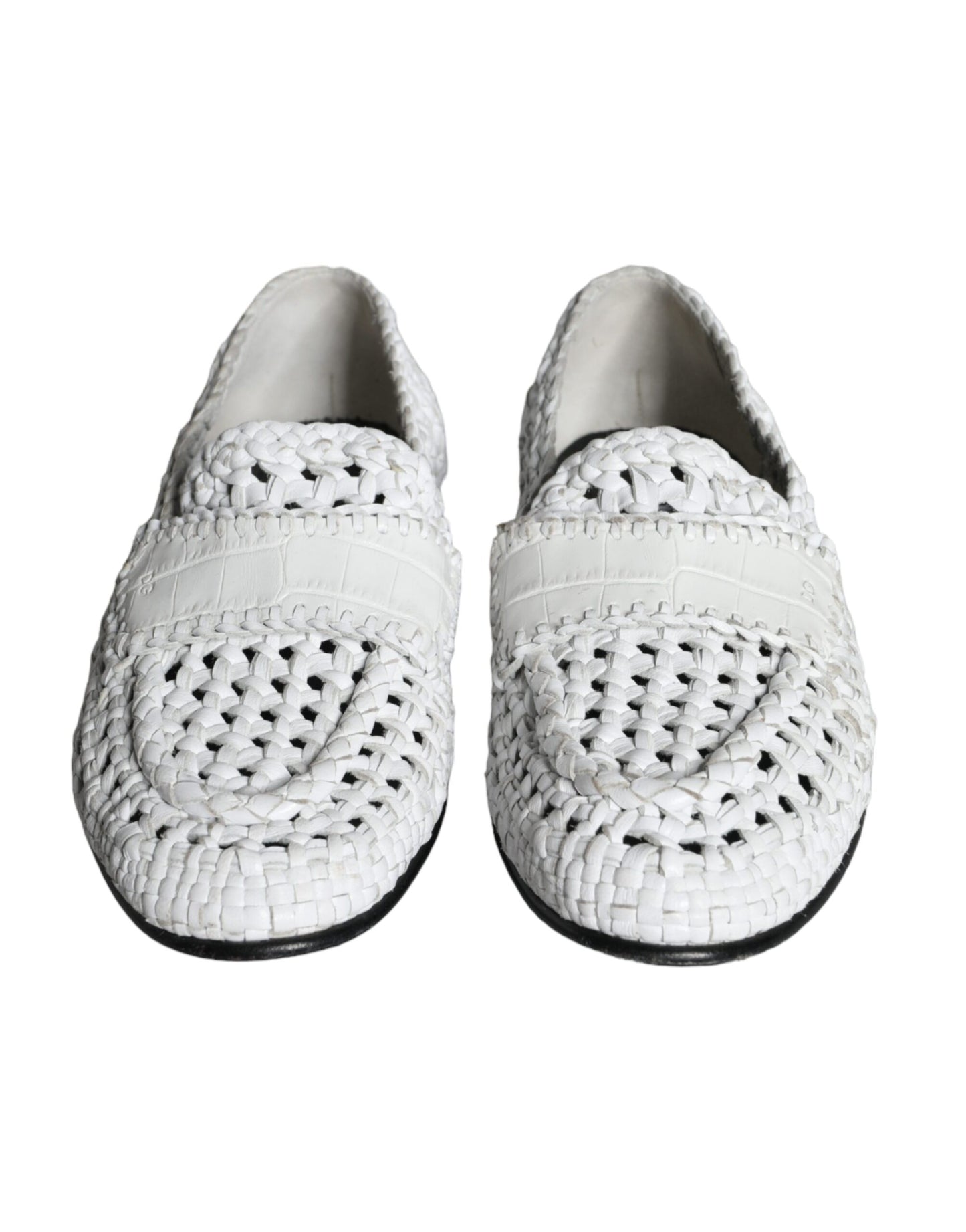 Dolce &amp; Gabbana White Woven Leather Loafers Men Shoes