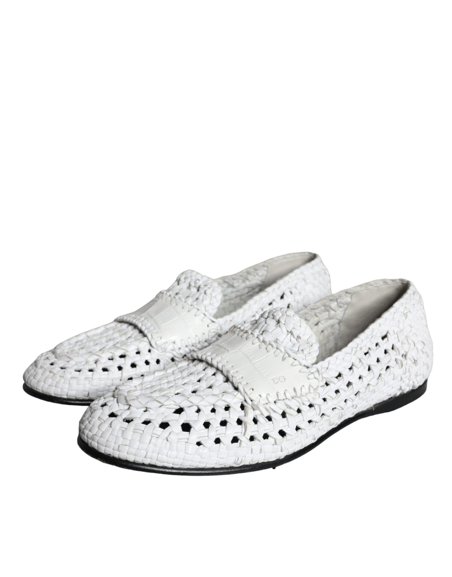 Dolce &amp; Gabbana White Woven Leather Loafers Men Shoes