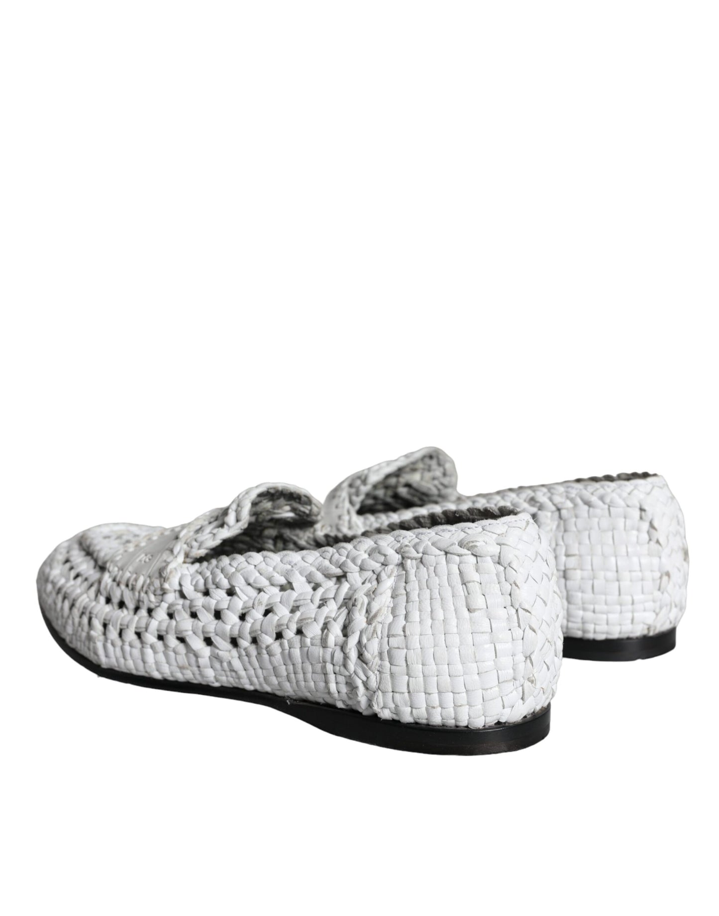 Dolce &amp; Gabbana White Woven Leather Loafers Men Shoes