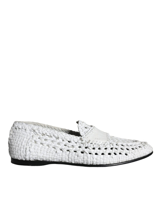 Dolce &amp; Gabbana White Woven Leather Loafers Men Shoes