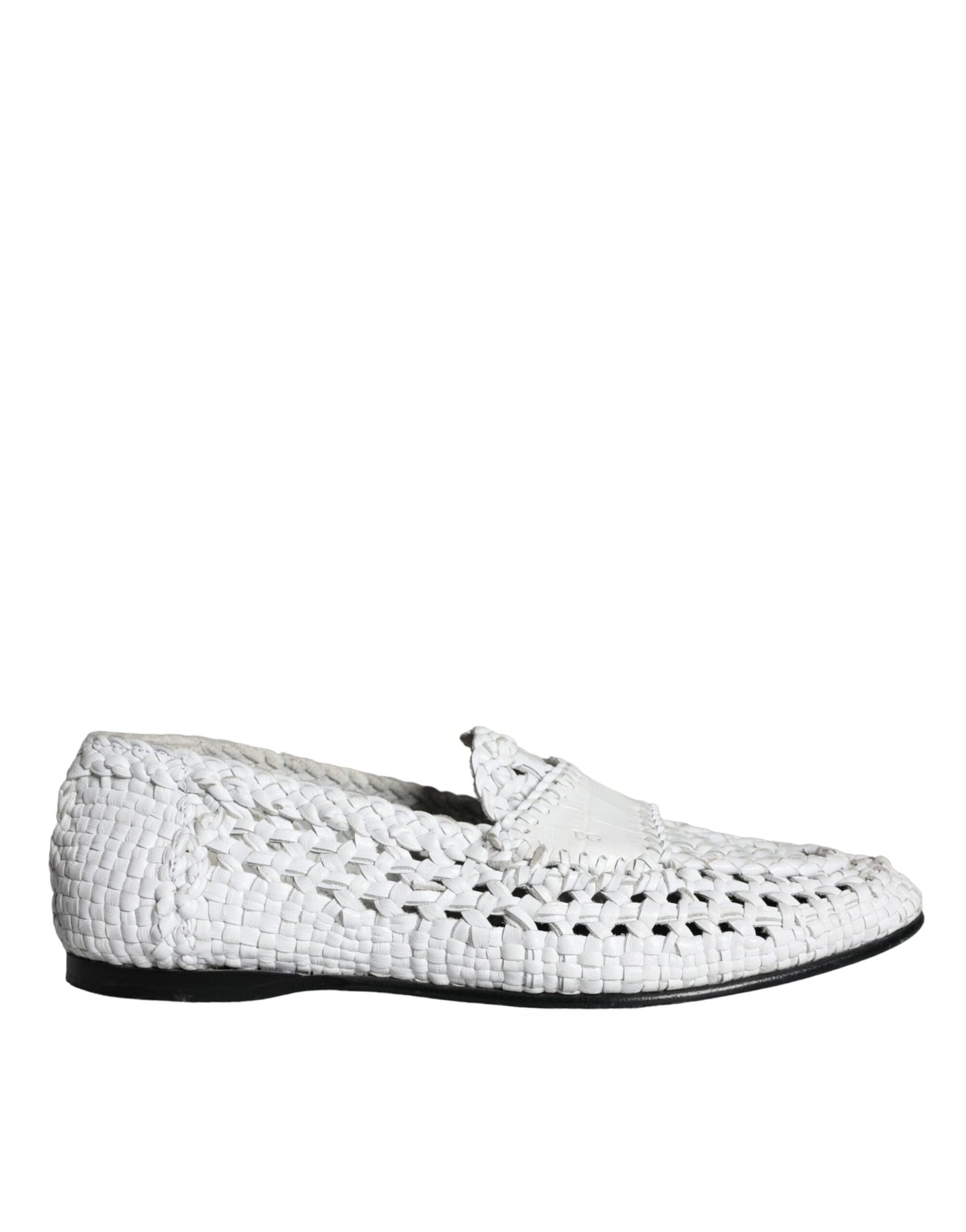 Dolce &amp; Gabbana White Woven Leather Loafers Men Shoes