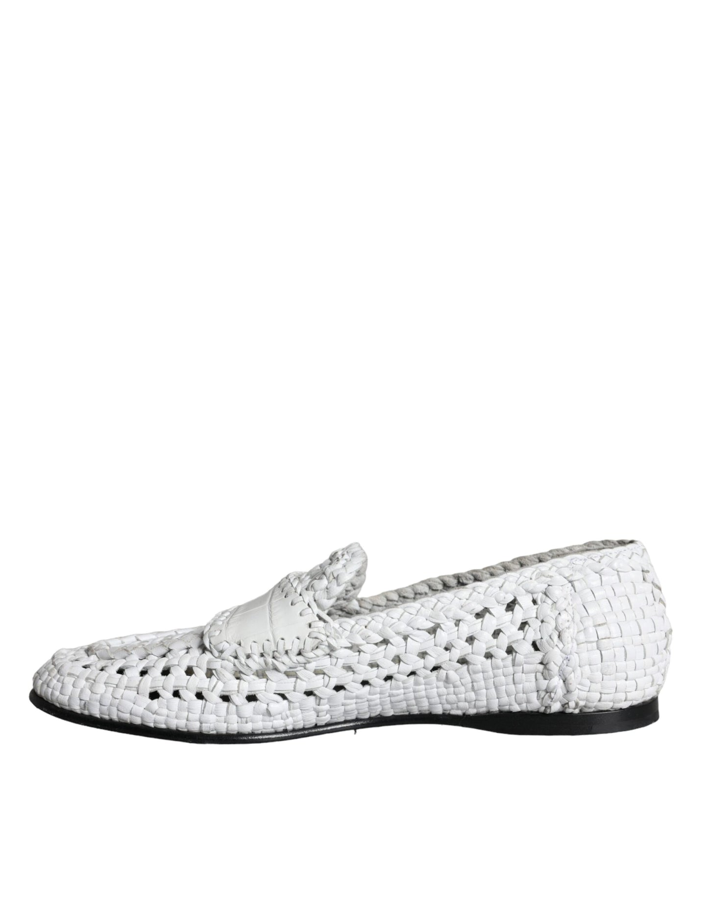 Dolce &amp; Gabbana White Woven Leather Loafers Men Shoes